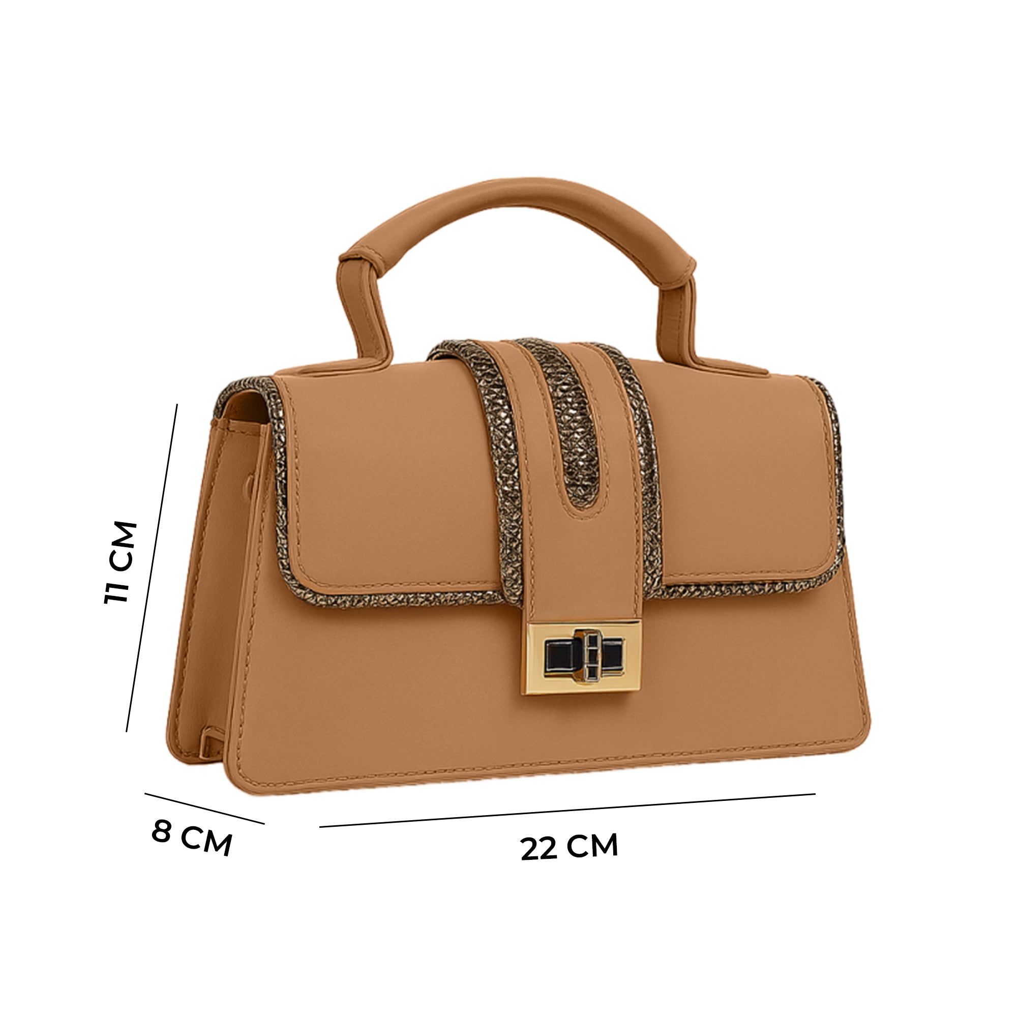 Carlton London Beige Structured Handbag with Metallic Detailing