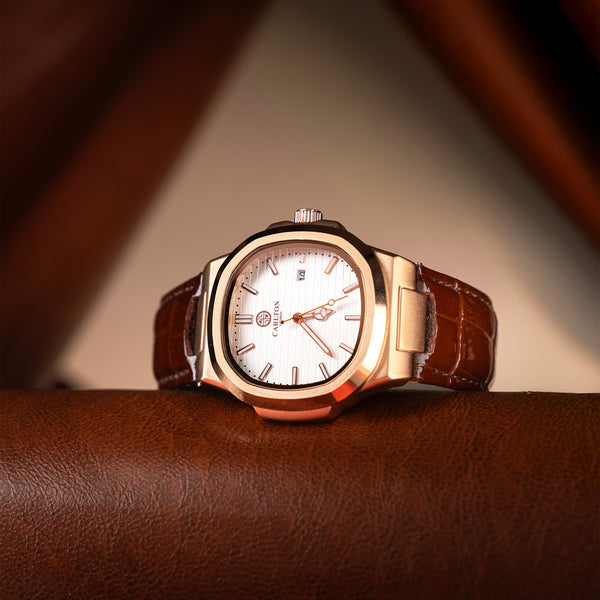 Jordan: Mens Brown/White Leather Analog Watch