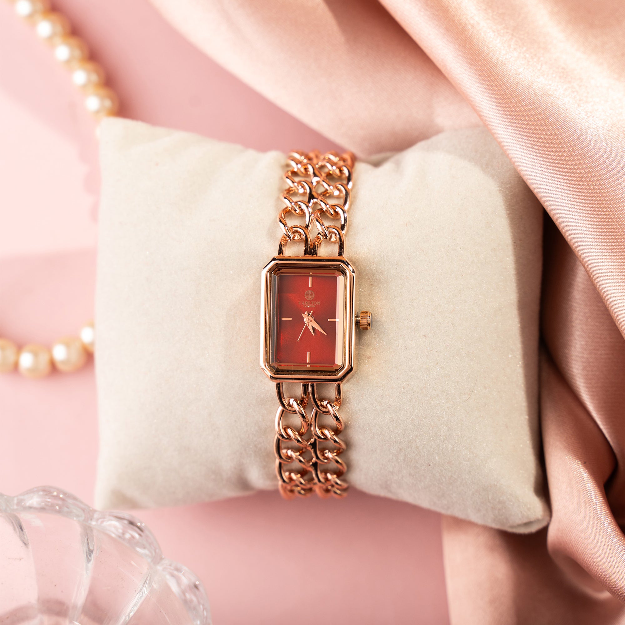 Victoria: Women's Rose Gold/Red Analog Watch