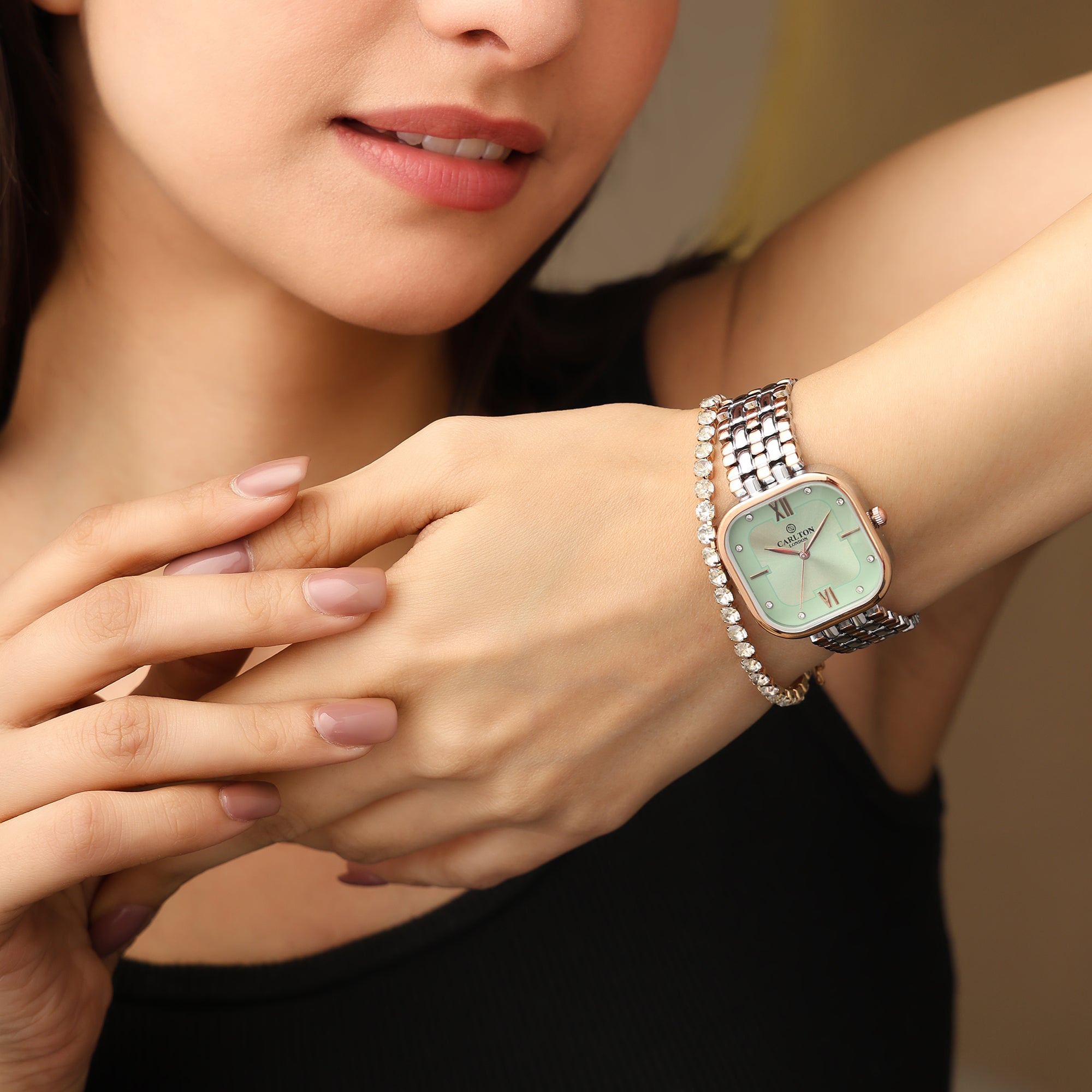 Women Watch Gift 2 - Chelsea Mint Green Analog + Tennis Bracelet - CLPLG107