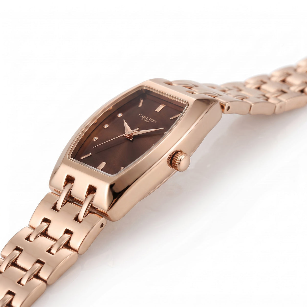 Carlton London Catherine Women’s Watch - Brown Rectangle Dial, Rose Gold Stainless Steel Strap - CL-CT-RBRN