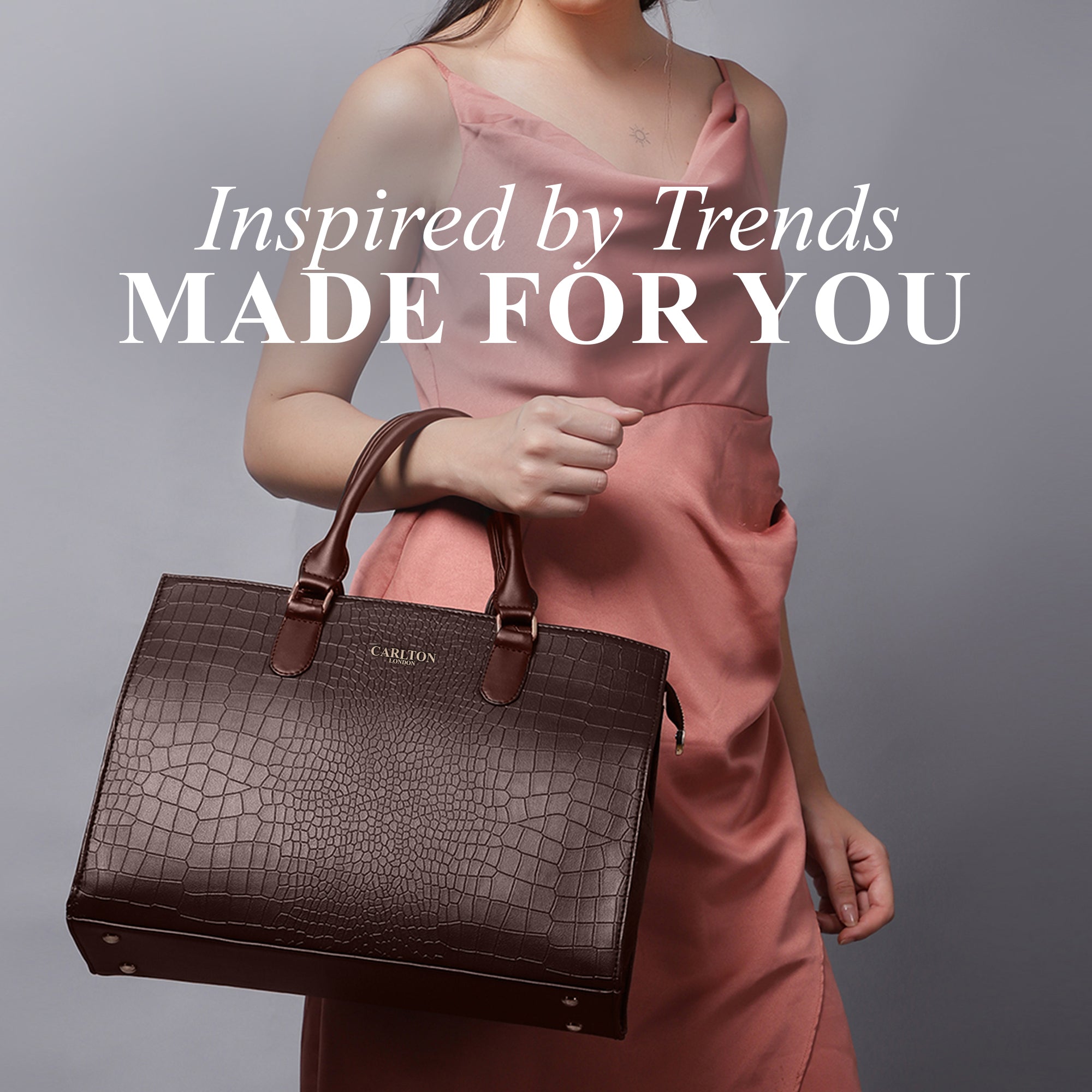 Carlton London Brown Croc-Texture Tote Bag