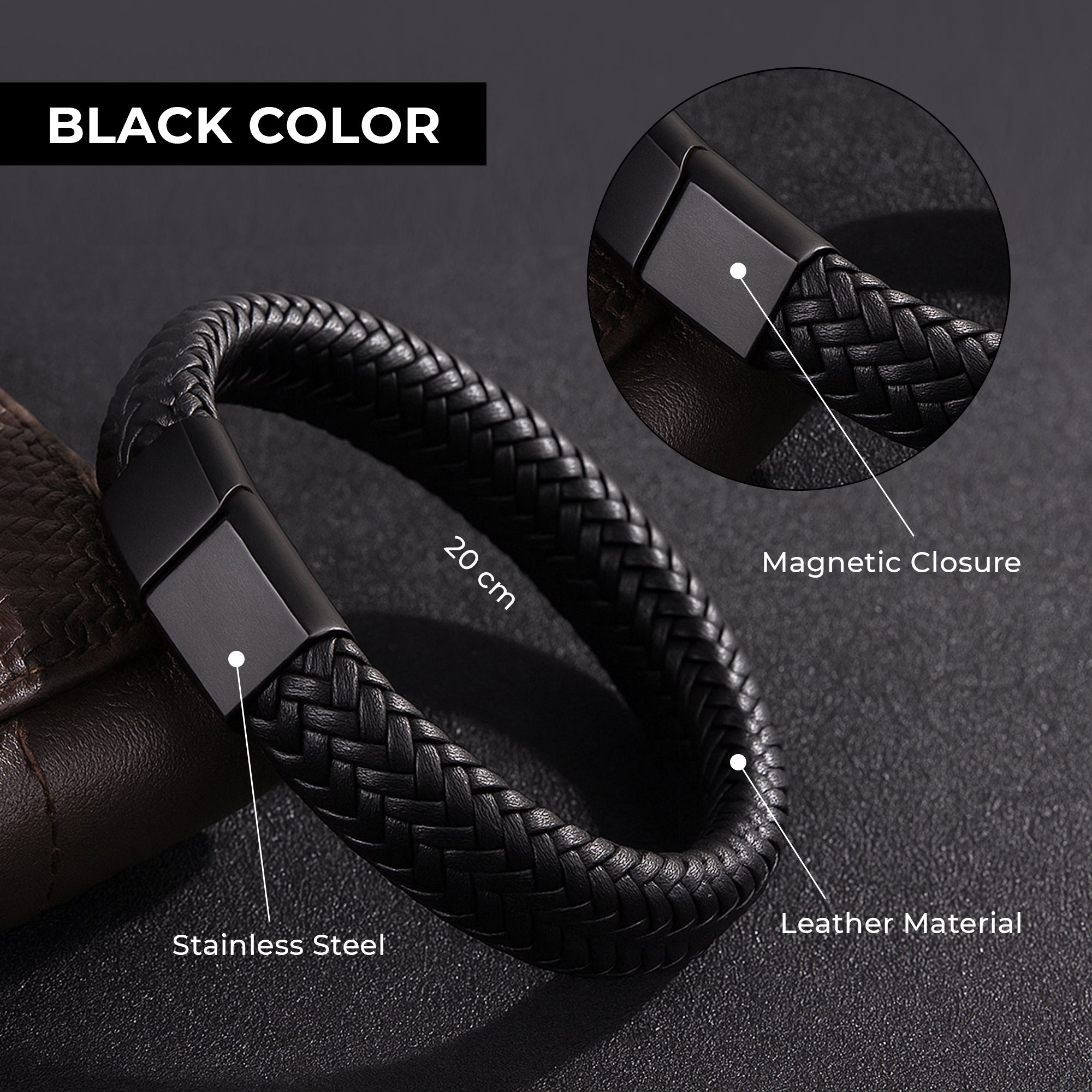 Carlton London | Men Leather Terra Band Bracelet