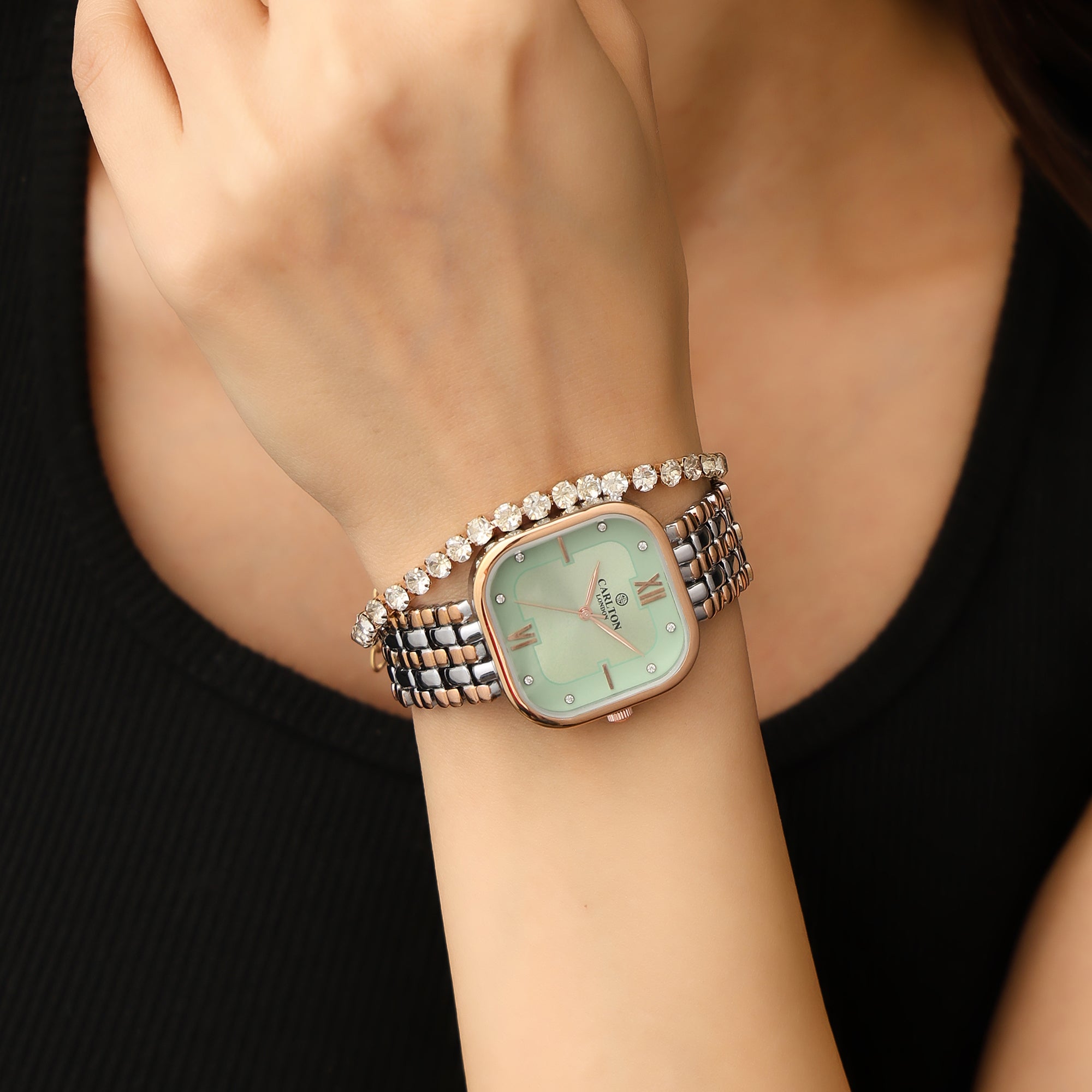 Women Watch Gift 2 - Chelsea Mint Green Analog + Tennis Bracelet - CLPLG107