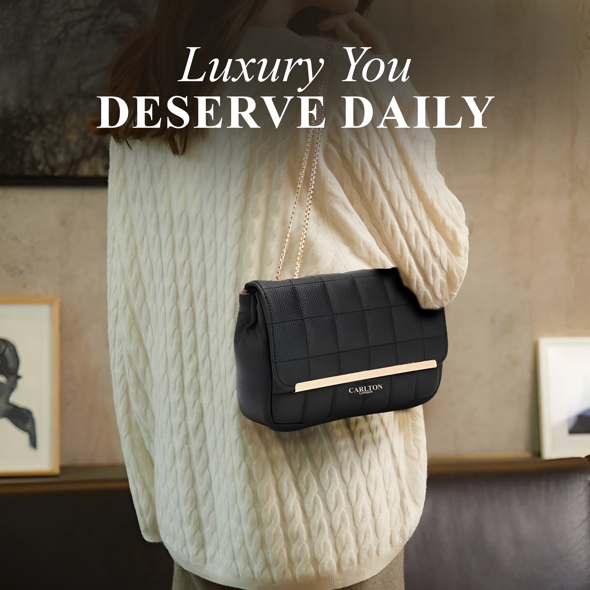 Carlton London Rosabelle Quilted Black Chain Strap Handbag - CLLP-971 BLACK