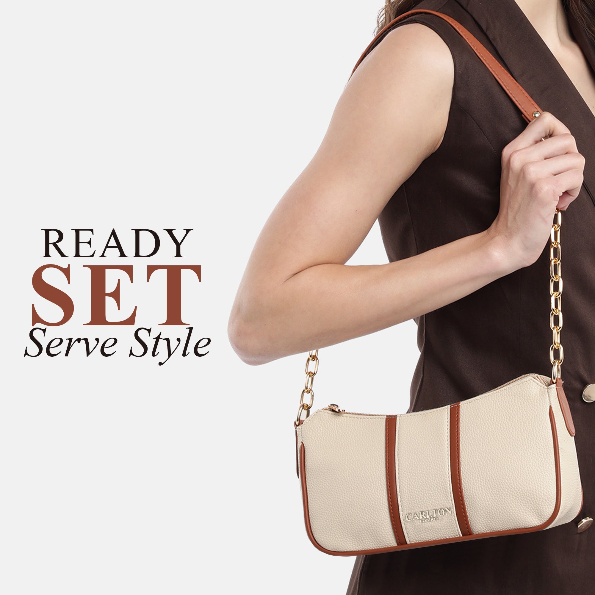 Carlton London Silvestra Beige and Tan Two-Tone Sling Bag - CLLP-997 WHITE