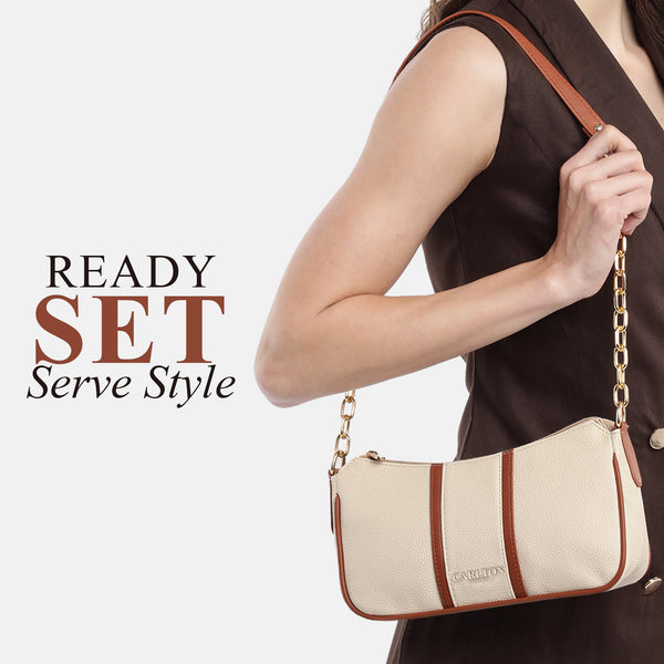 Carlton London Silvestra Beige and Tan Two-Tone Sling Bag - CLLP-997 WHITE