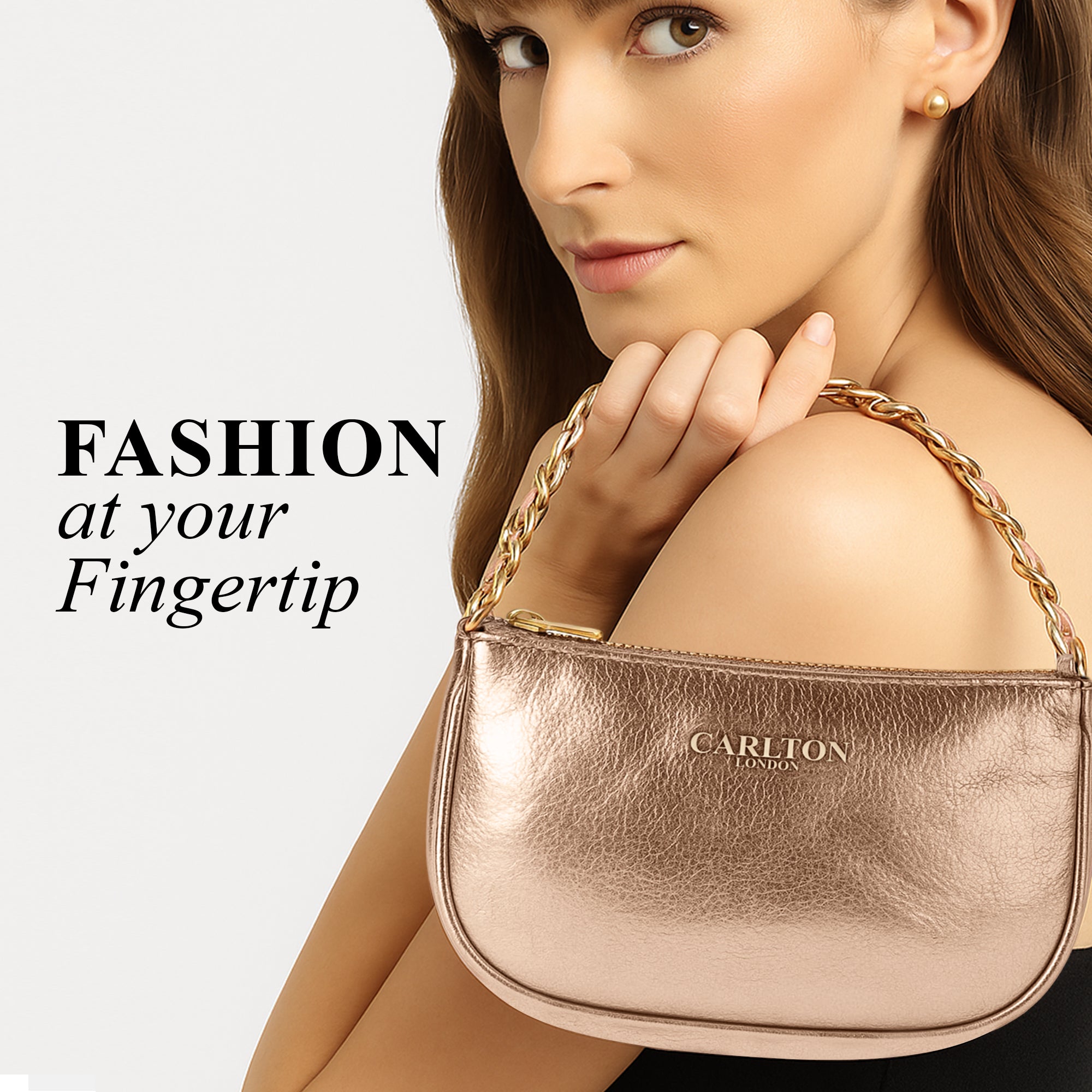 Carlton London Rose Gold Handbag with Gold Chain Strap