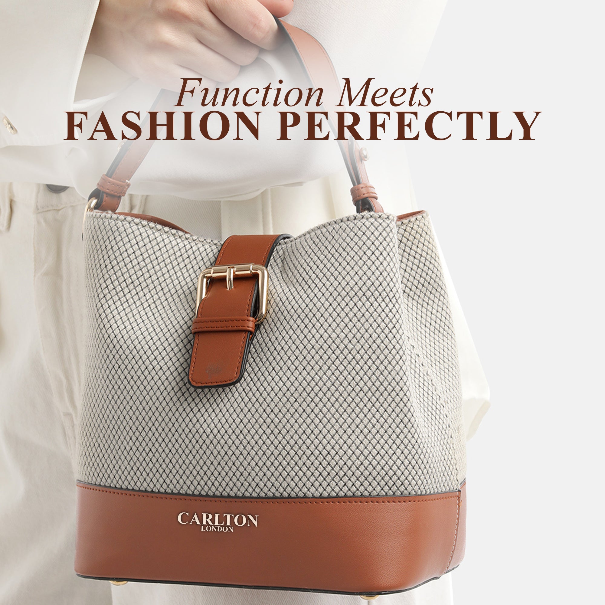 Carlton London Textured Bucket Shoulder Bag with Faux Leather Accents