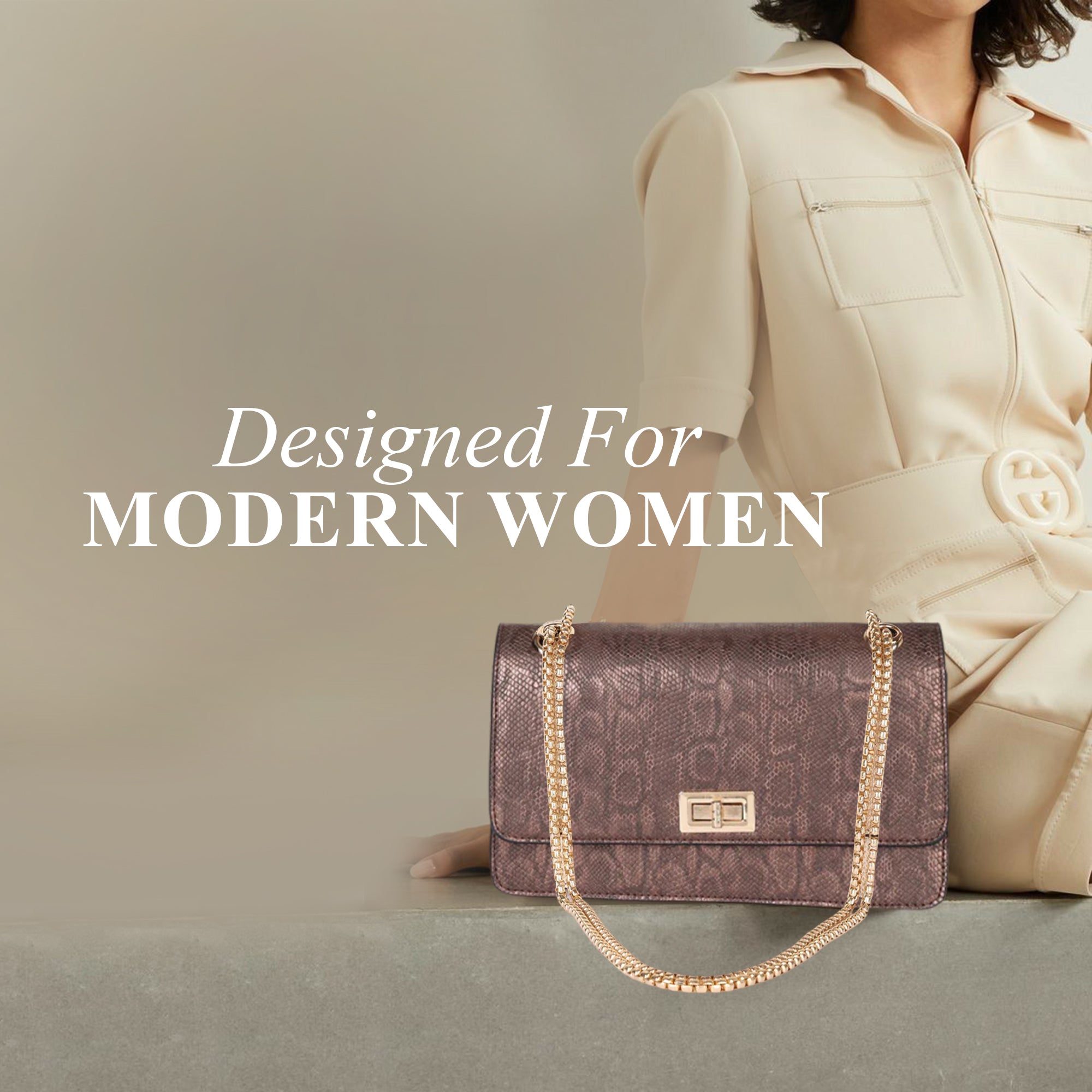 Carlton London Gold Croc-Embossed Chain Shoulder Bag