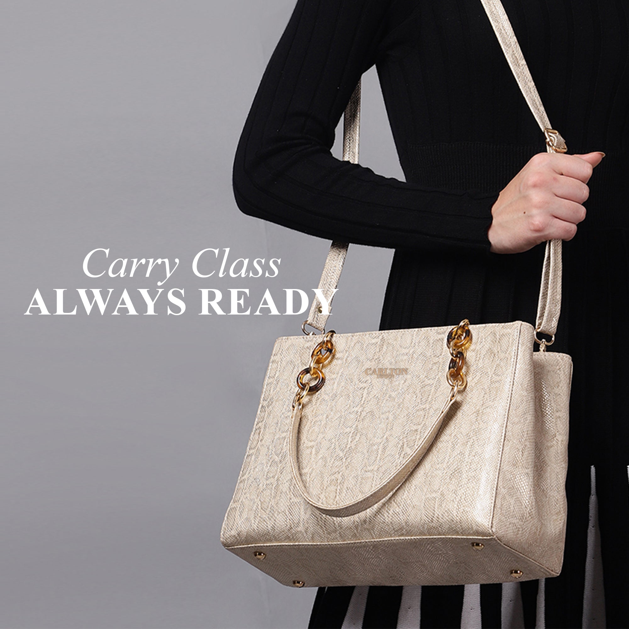 Carlton London Daphne Brown Croc-Texture Tote Bag - CLLP-839 GOLD