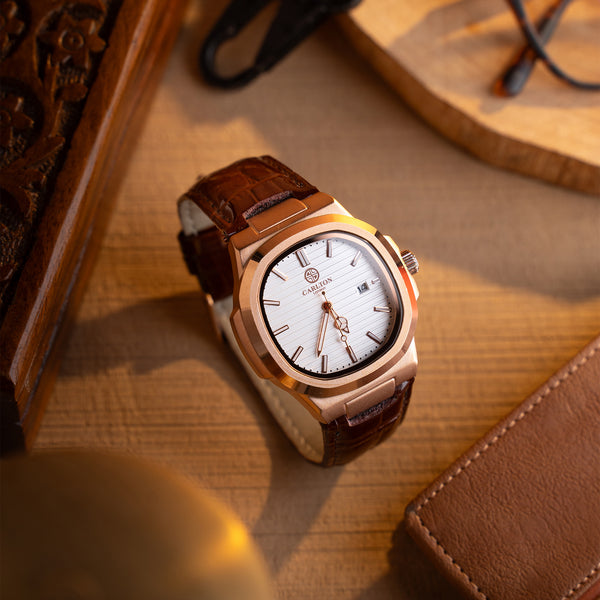 Jordan: Mens Brown/White Leather Analog Watch - CLLRGNM