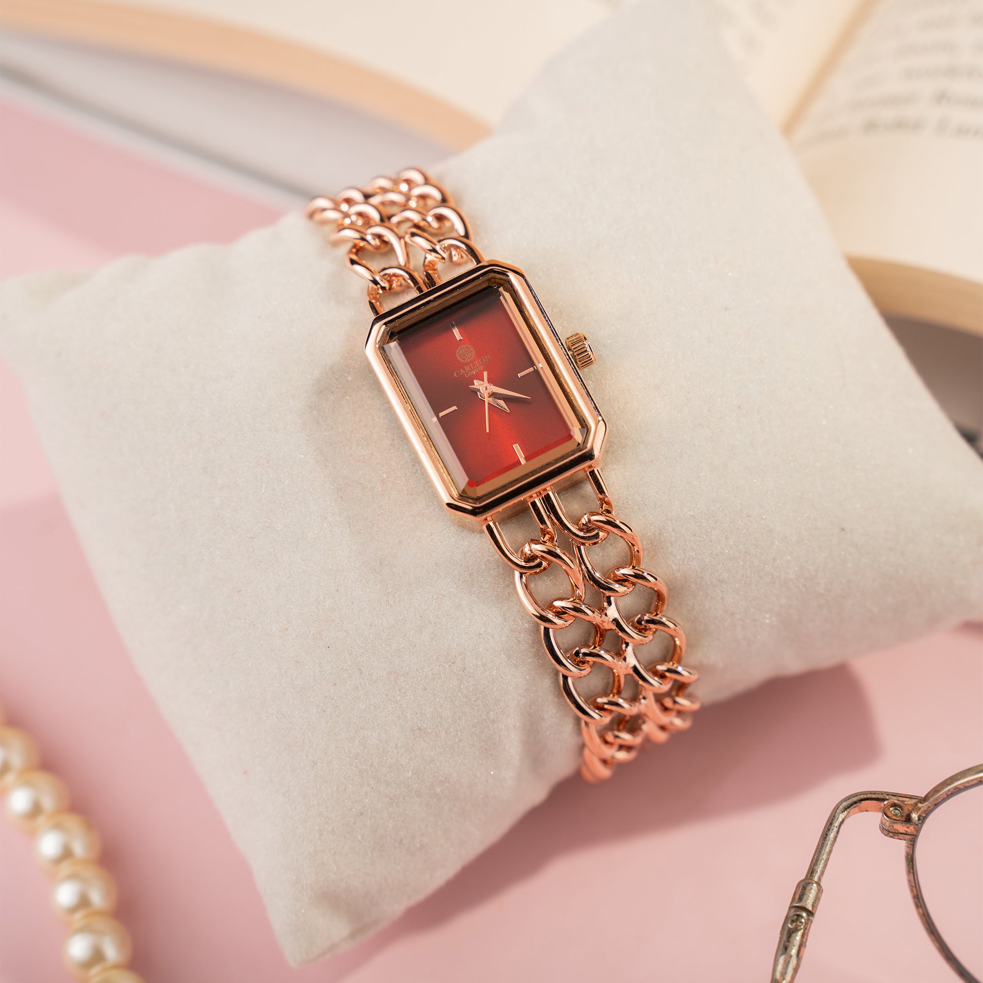 Victoria: Women's Rose Gold/Red Analog Watch - CLRGCRED