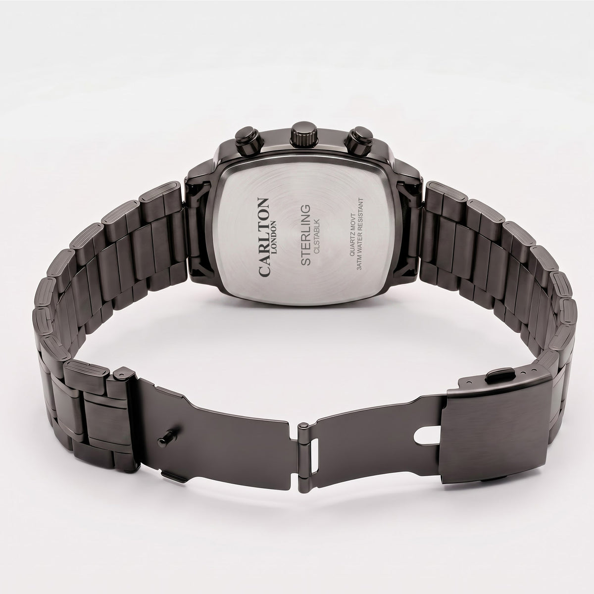 Carlton London Sterling Men’s Watch - Black Square Dial, Black Stainless Steel Strap - CLSTABLK