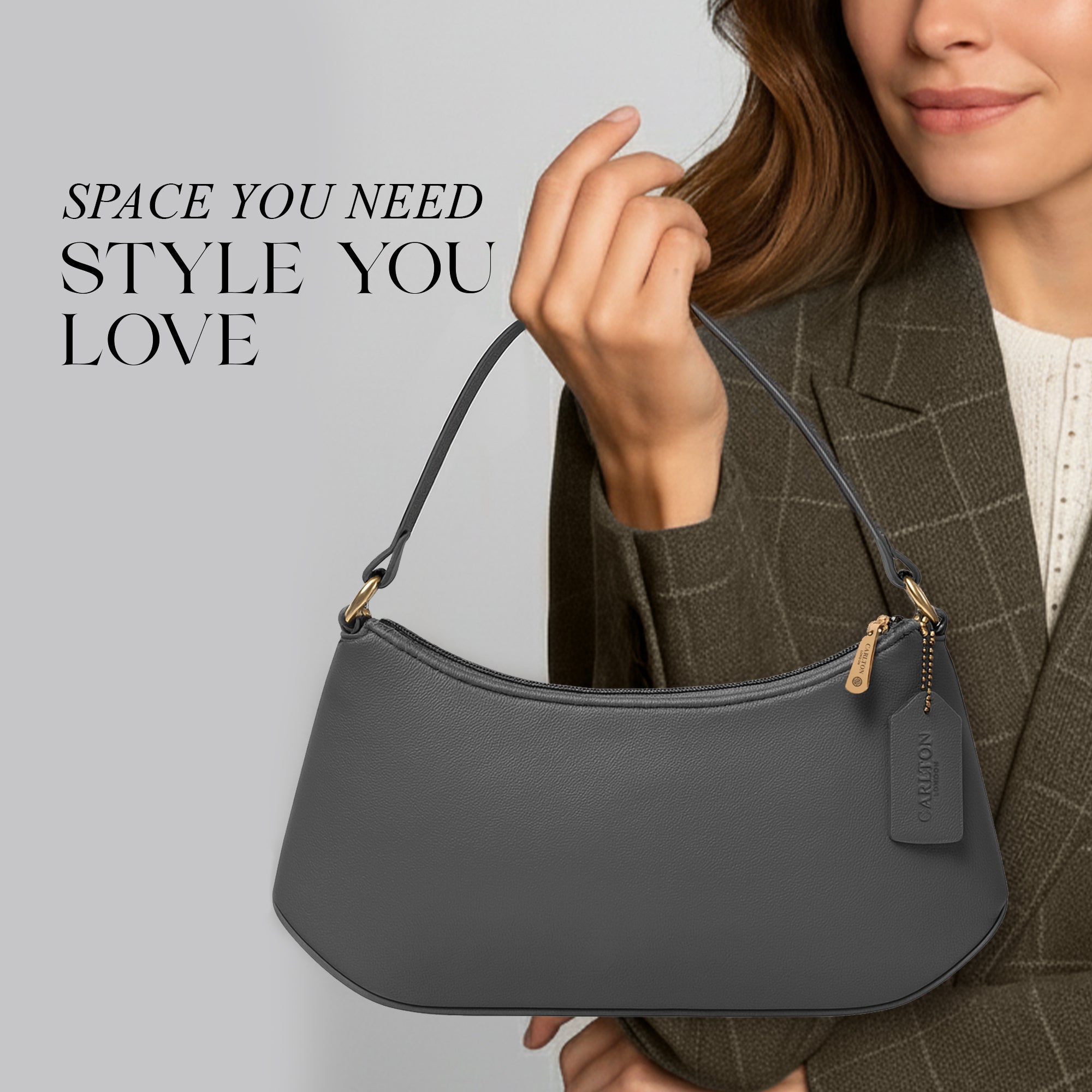 Carlton London Grey East West Shoulder Bag - CLHB-15