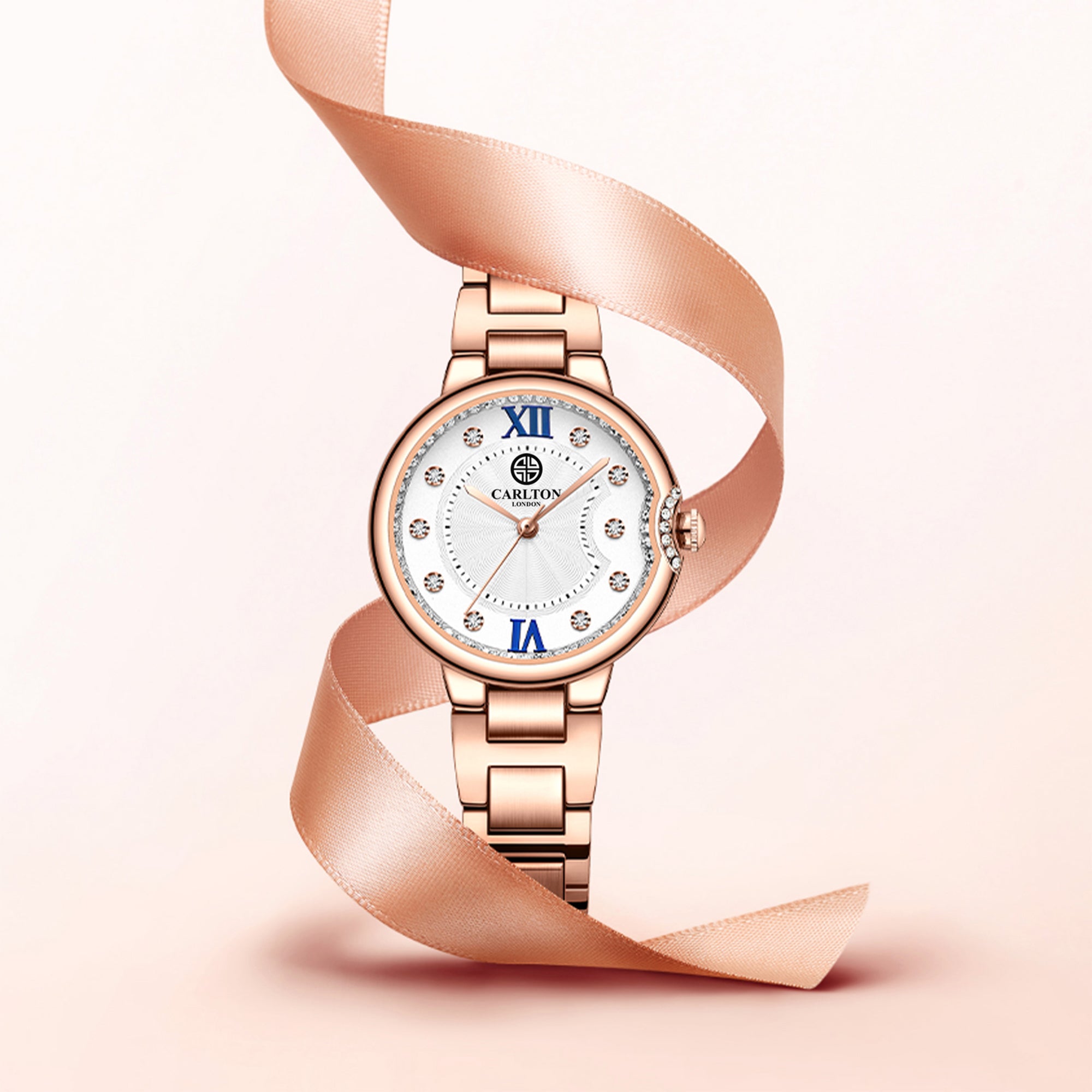 Charlotte : White/ Rose Gold Stainless Steel Women Analog Watch