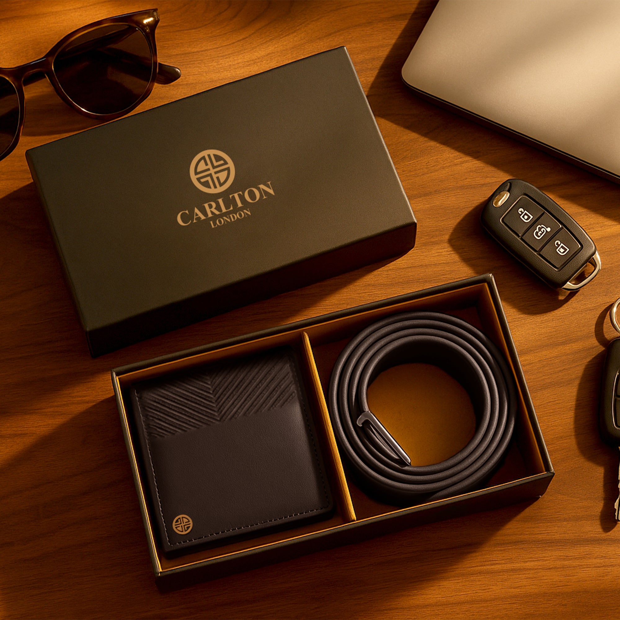 Carlton London Men Belt & Wallet Combo -Brown