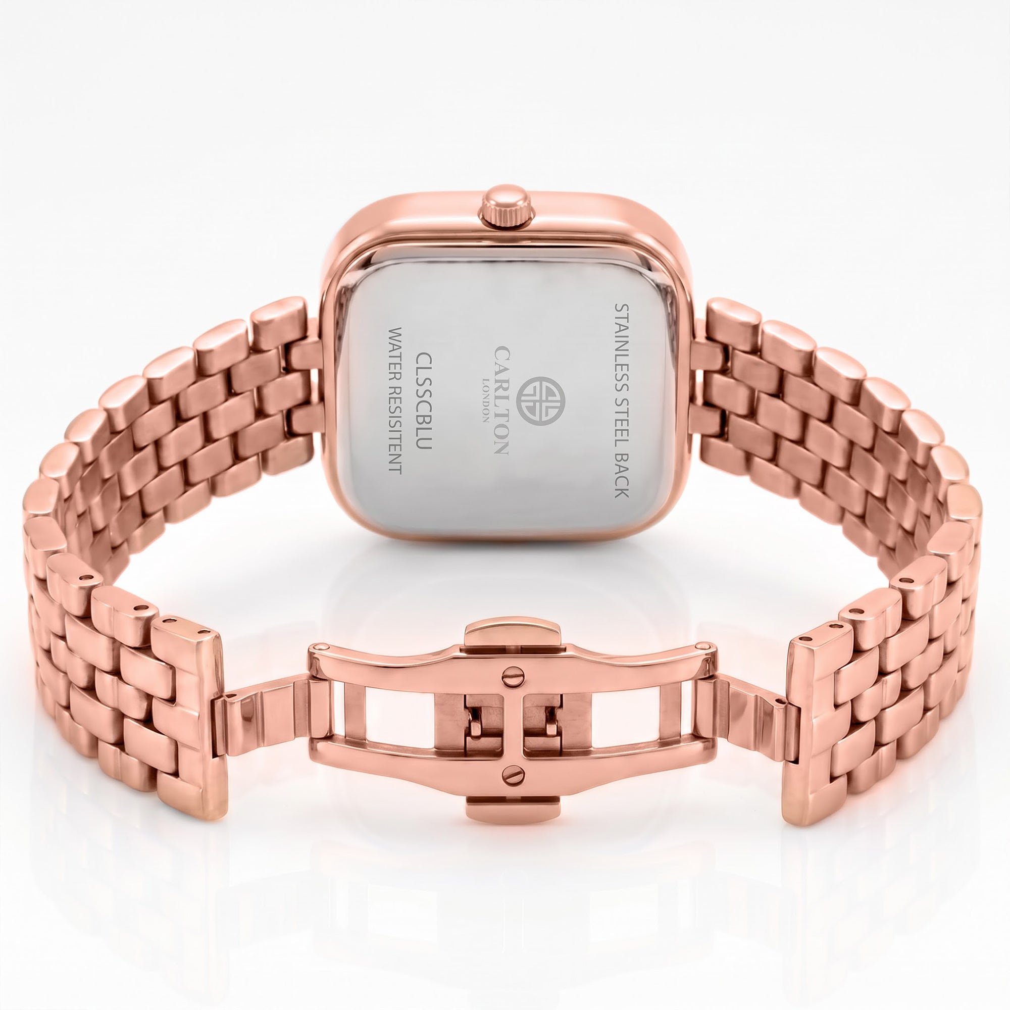Carlton London Chelsea Women’s Watch – Blue Square Dial, Rose Gold Stainless Steel Strap – CLSSCBLU
