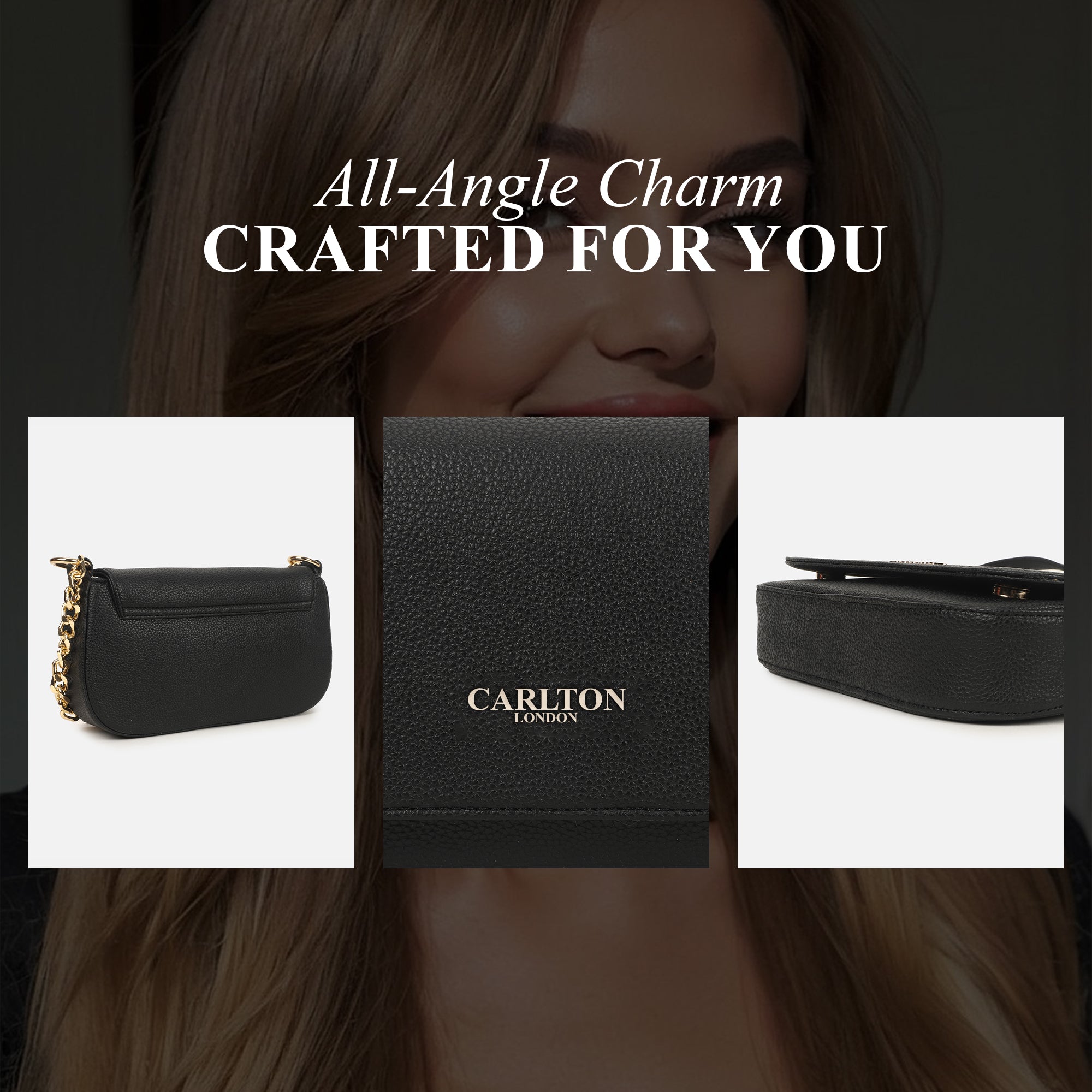 Carlton London Black Textured Gold Chain Handbag