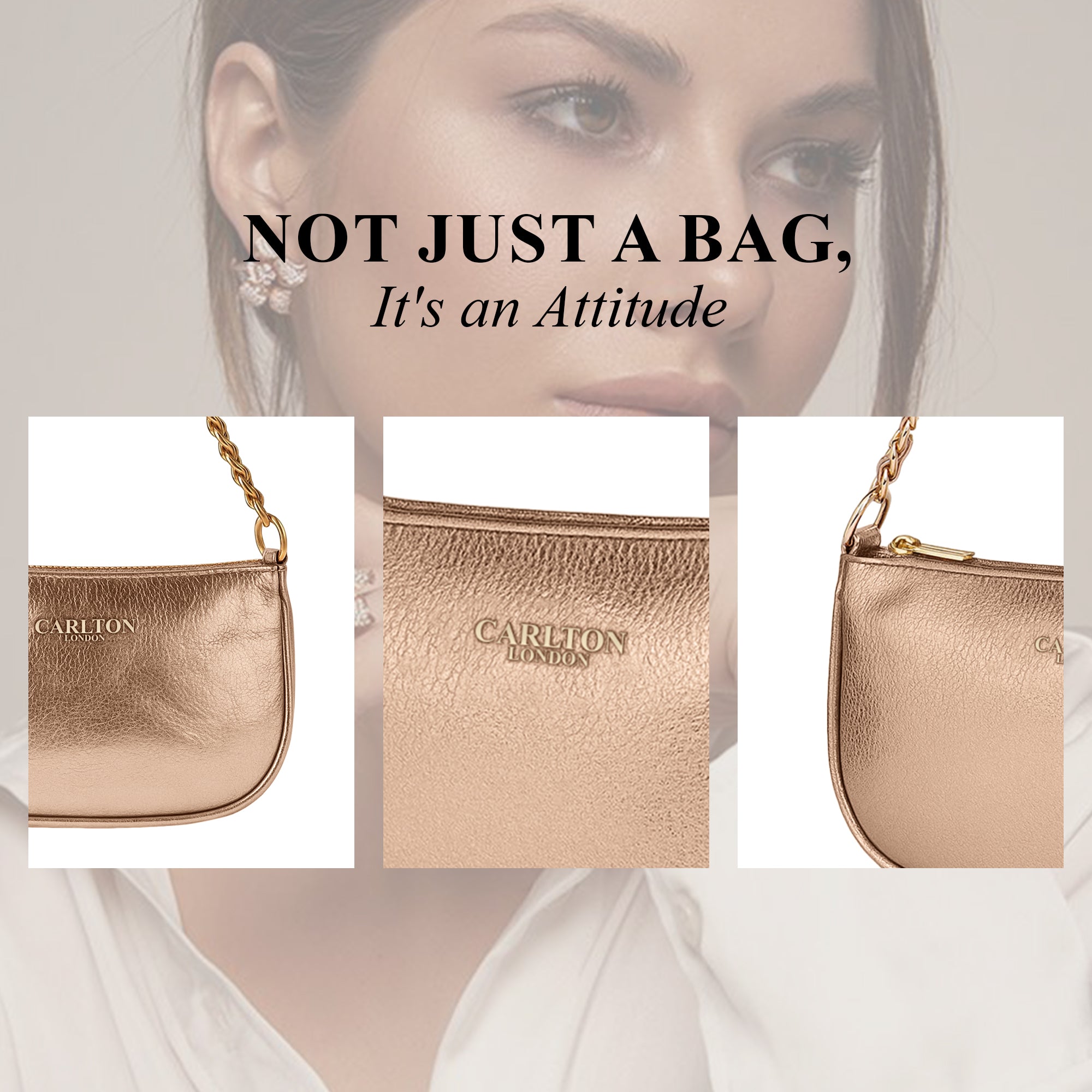 Carlton London Rose Gold Handbag with Gold Chain Strap