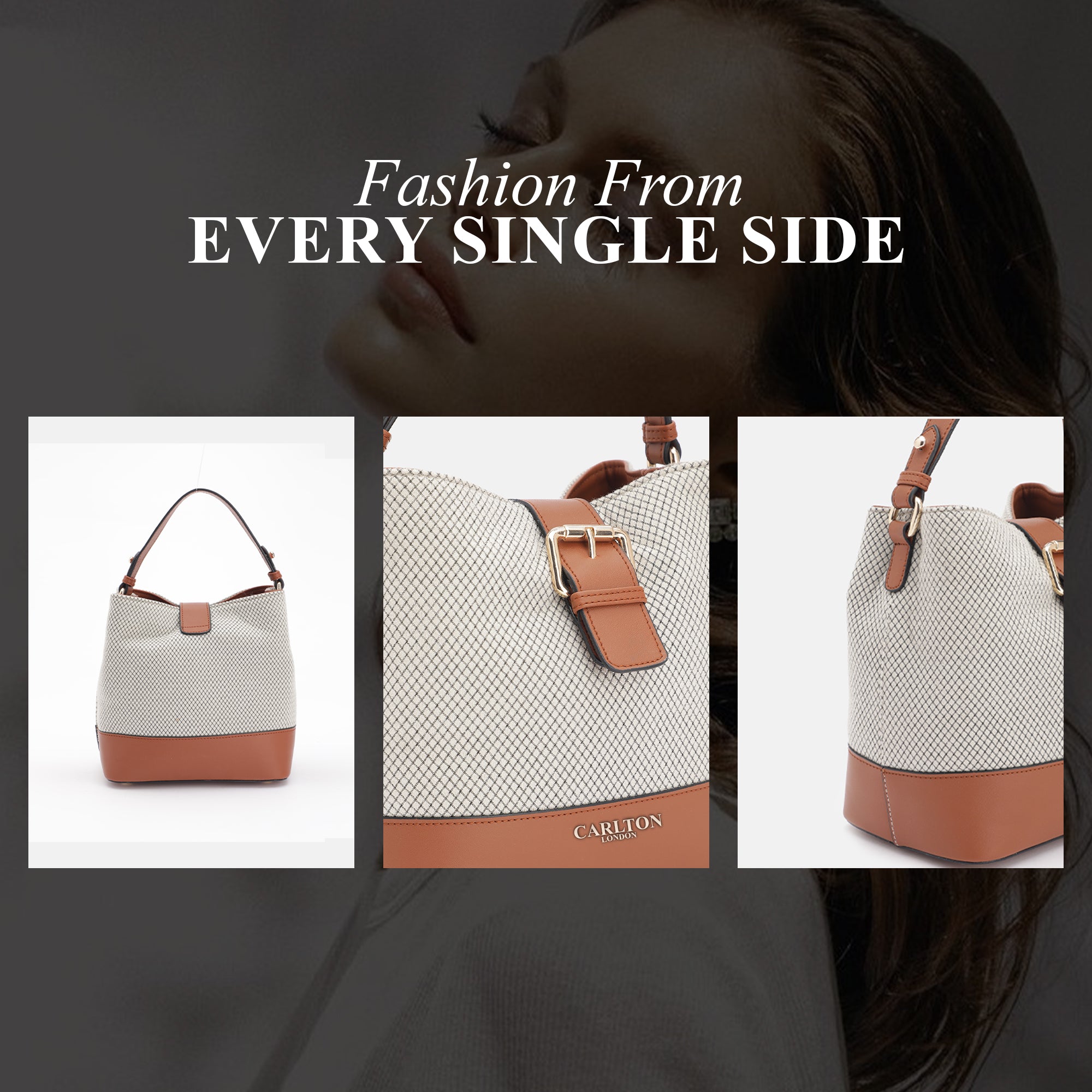 Carlton London Textured Bucket Shoulder Bag with Faux Leather Accents