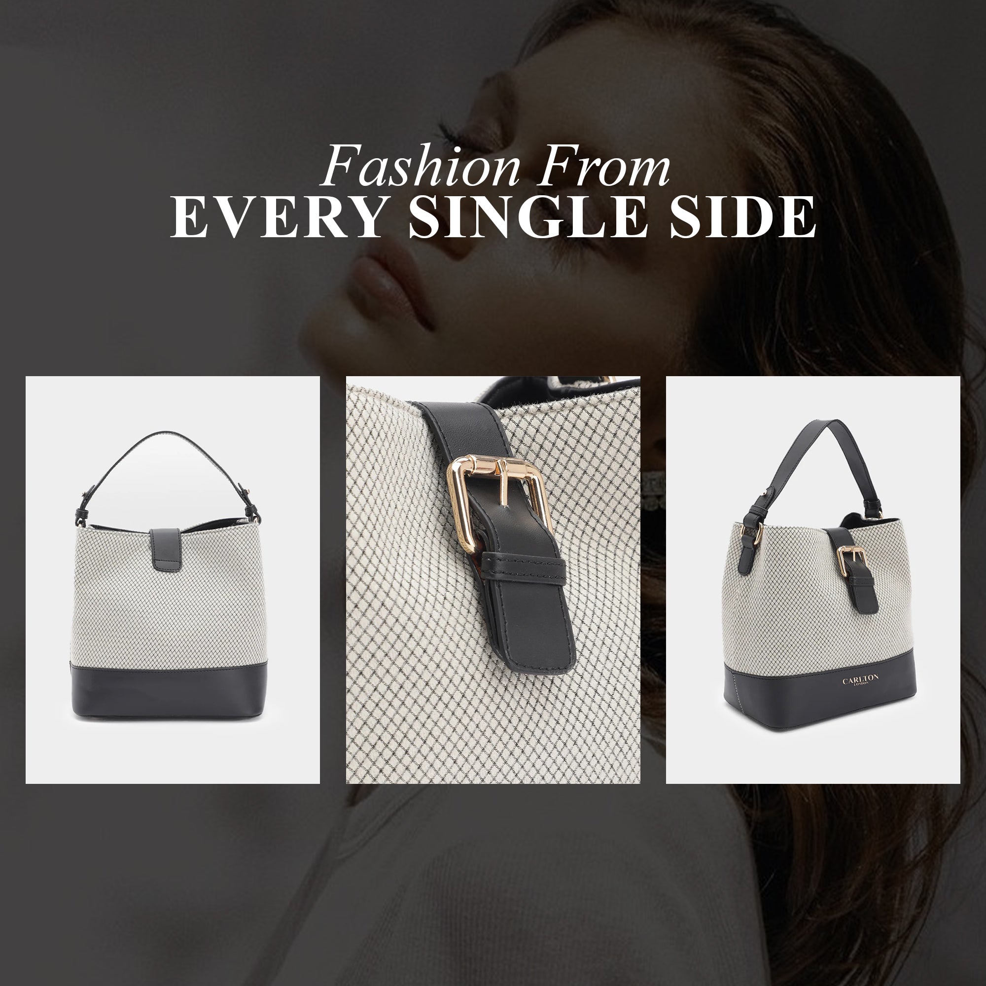 Carlton London Textured Bucket Shoulder Bag with Faux Leather Accents