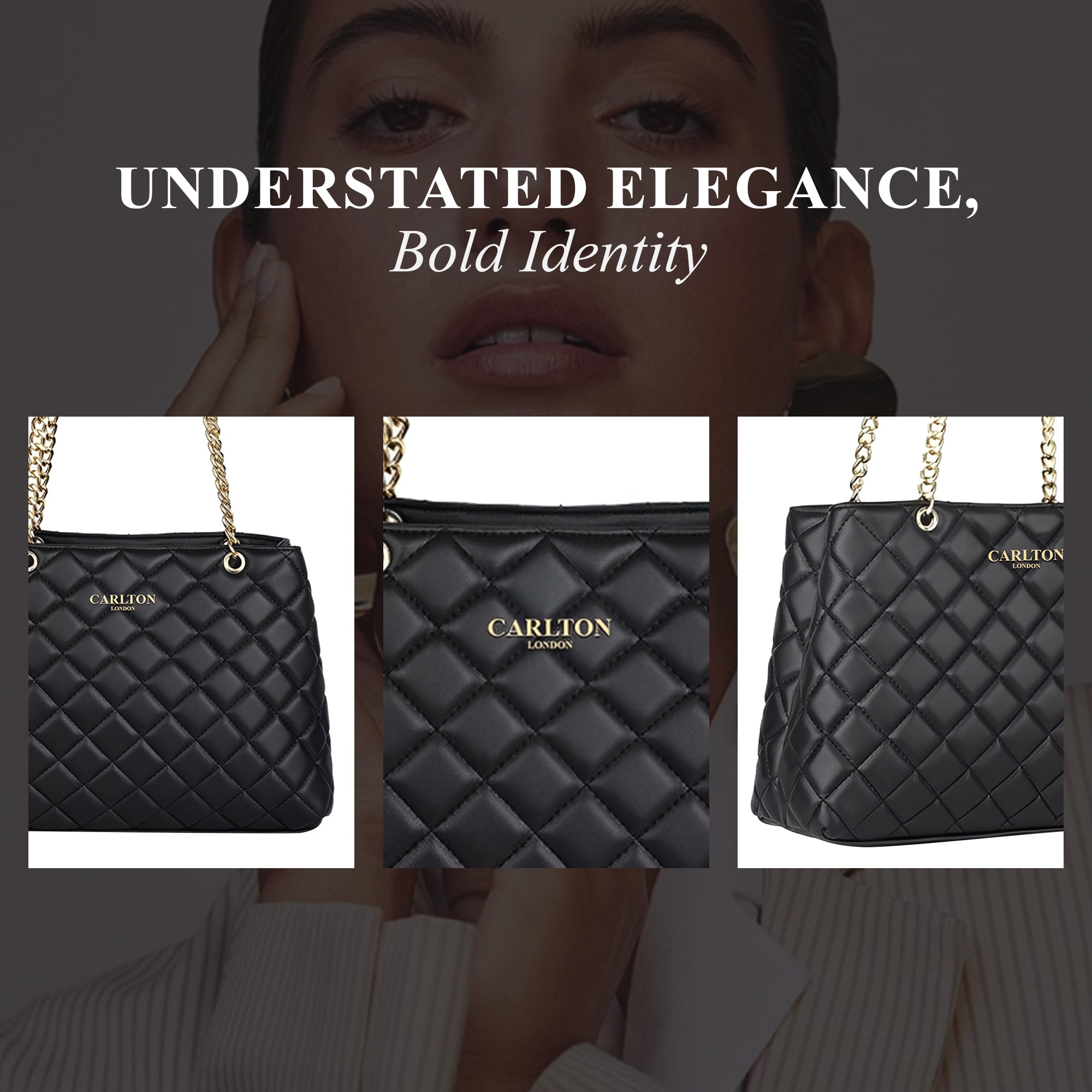 Carlton London Black Quilted Chain Strap Handbag