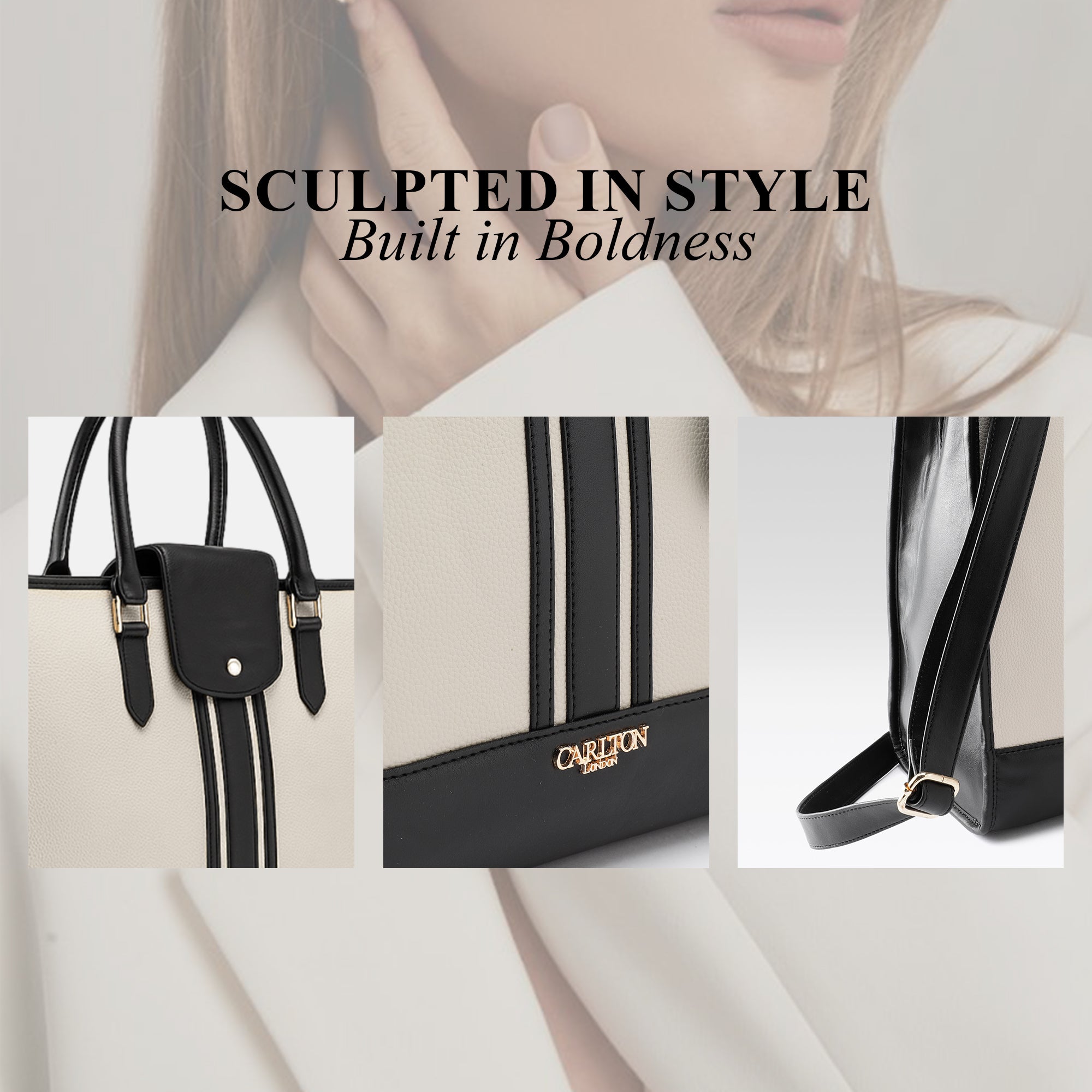 Carlton London ELLIE off white Textured TOTE BAG