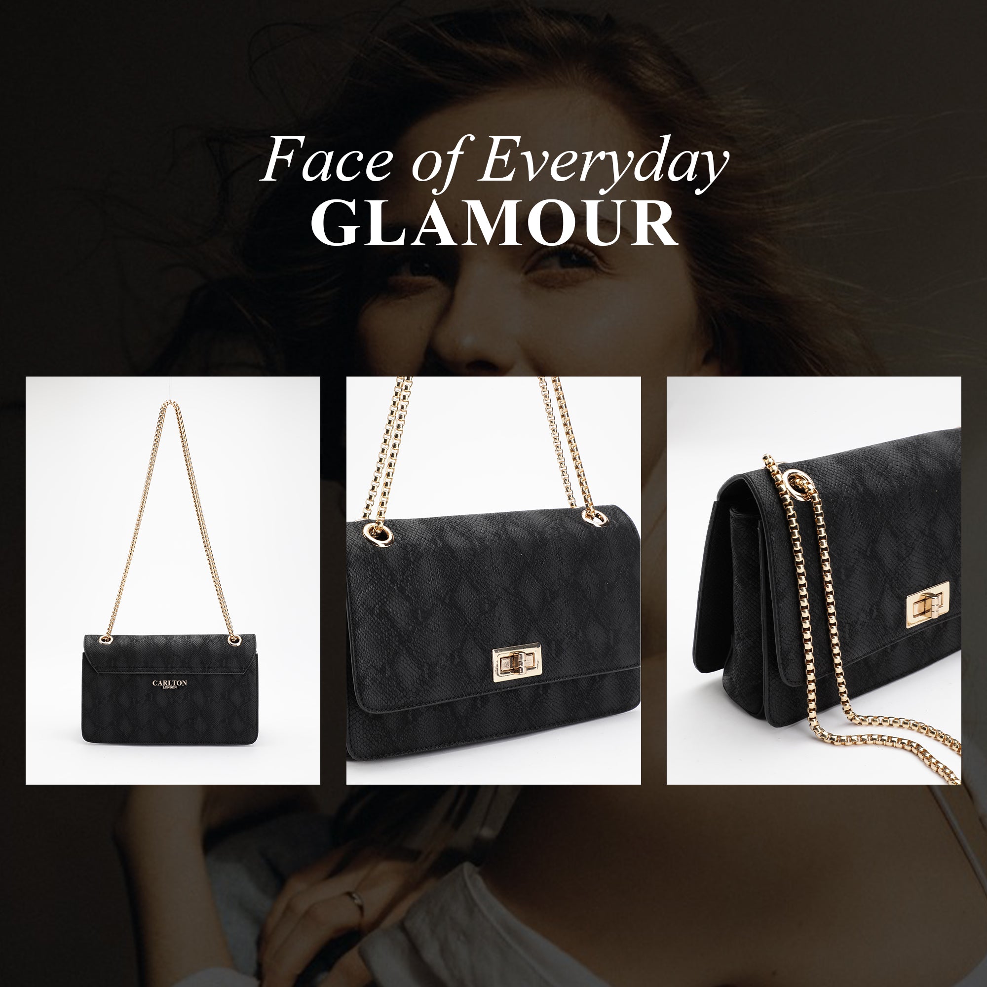 Carlton London Gold Croc-Embossed Chain Shoulder Bag