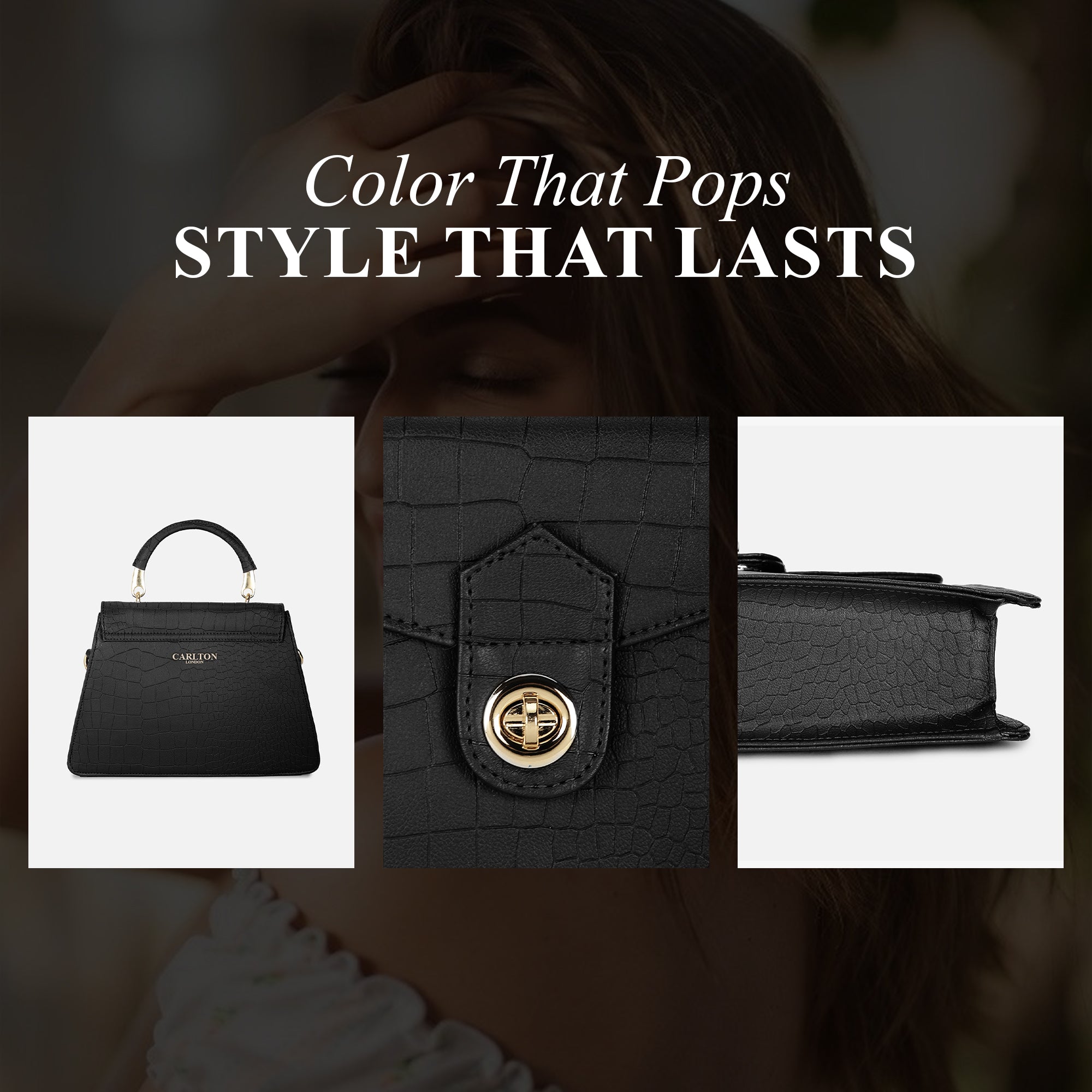 Carlton London Croc-Textured Structured Handbag