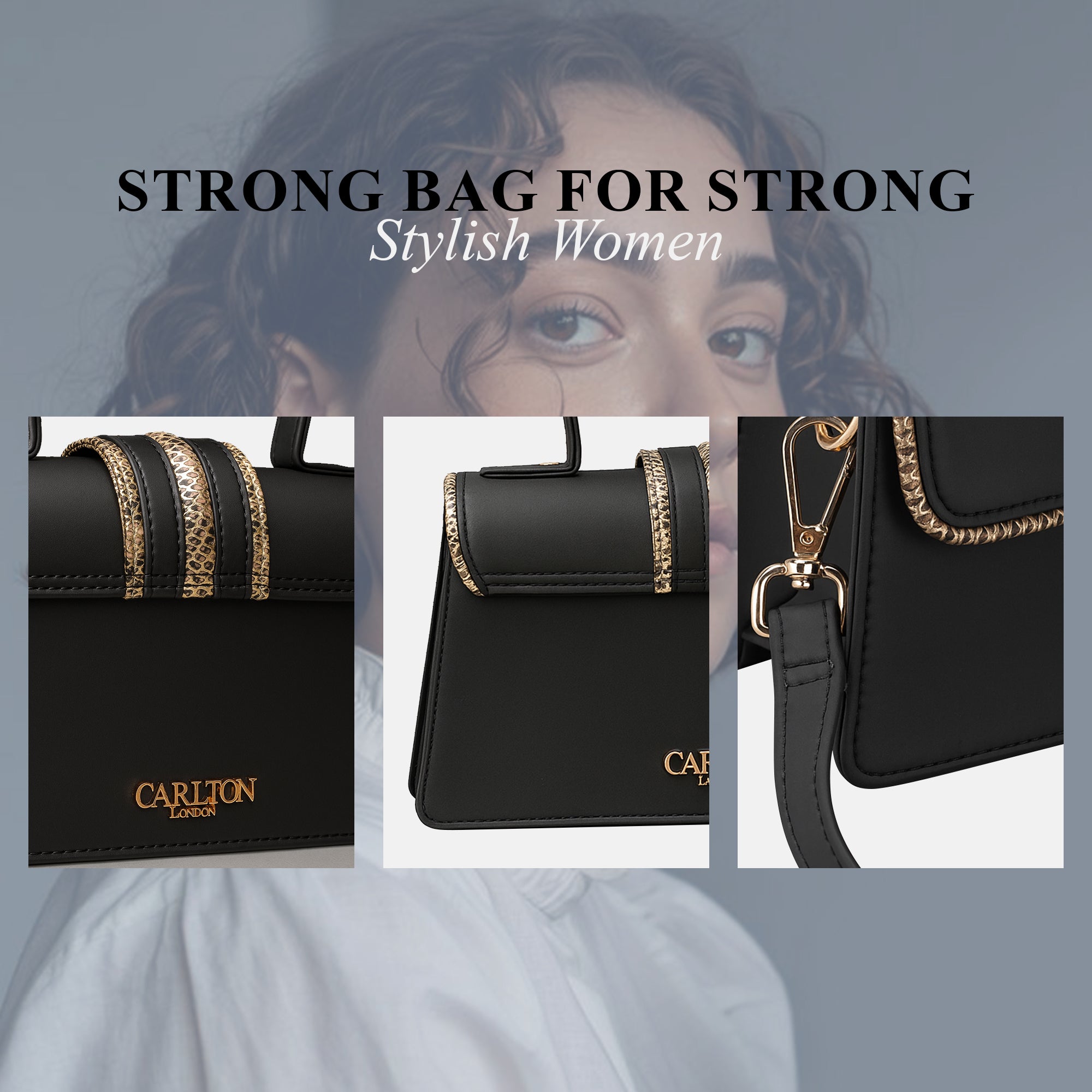 Carlton London Black & Gold Trim Structured Handbag