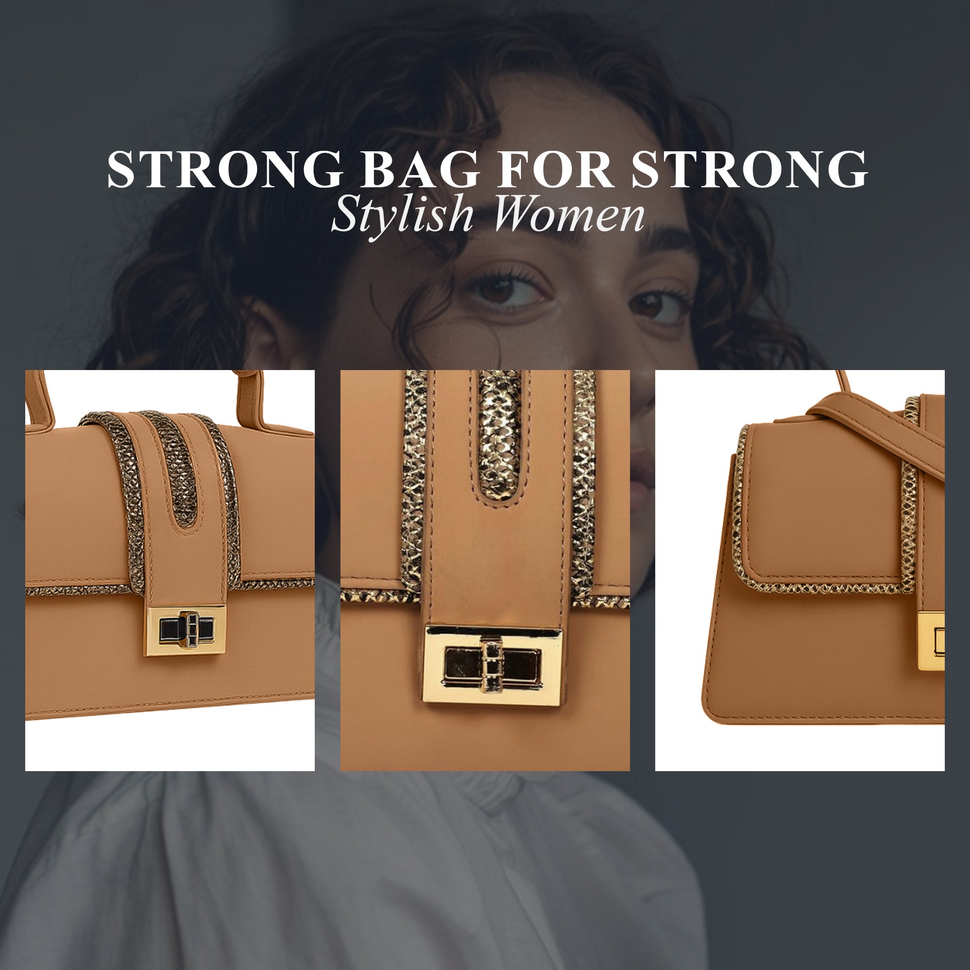 Carlton London Beige Structured Handbag with Metallic Detailing