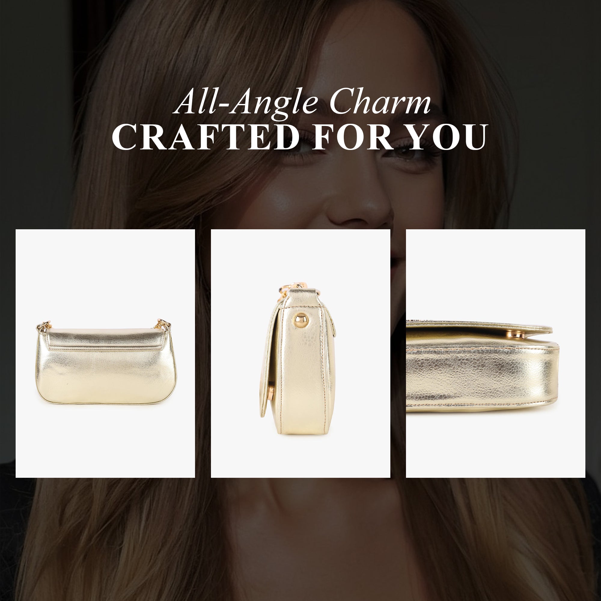 Carlton London Gold Crocodile-Patterned Crossbody Bag