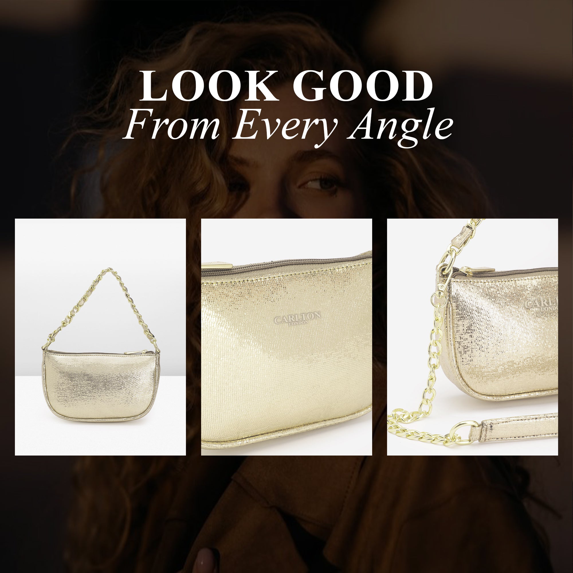 Carlton London Gold Chain-Strap Mini Shoulder Bag