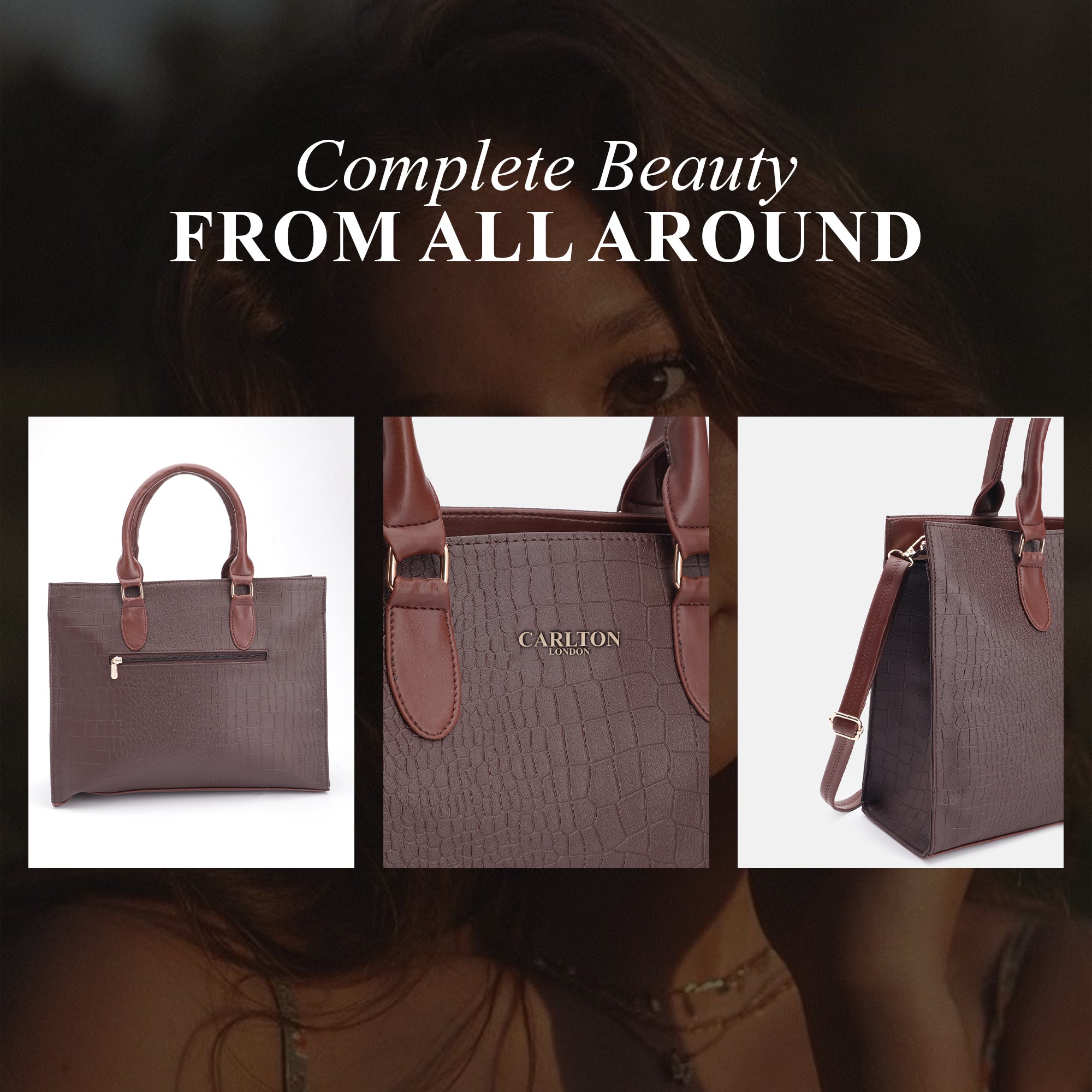 Carlton London Brown Croc-Texture Tote Bag