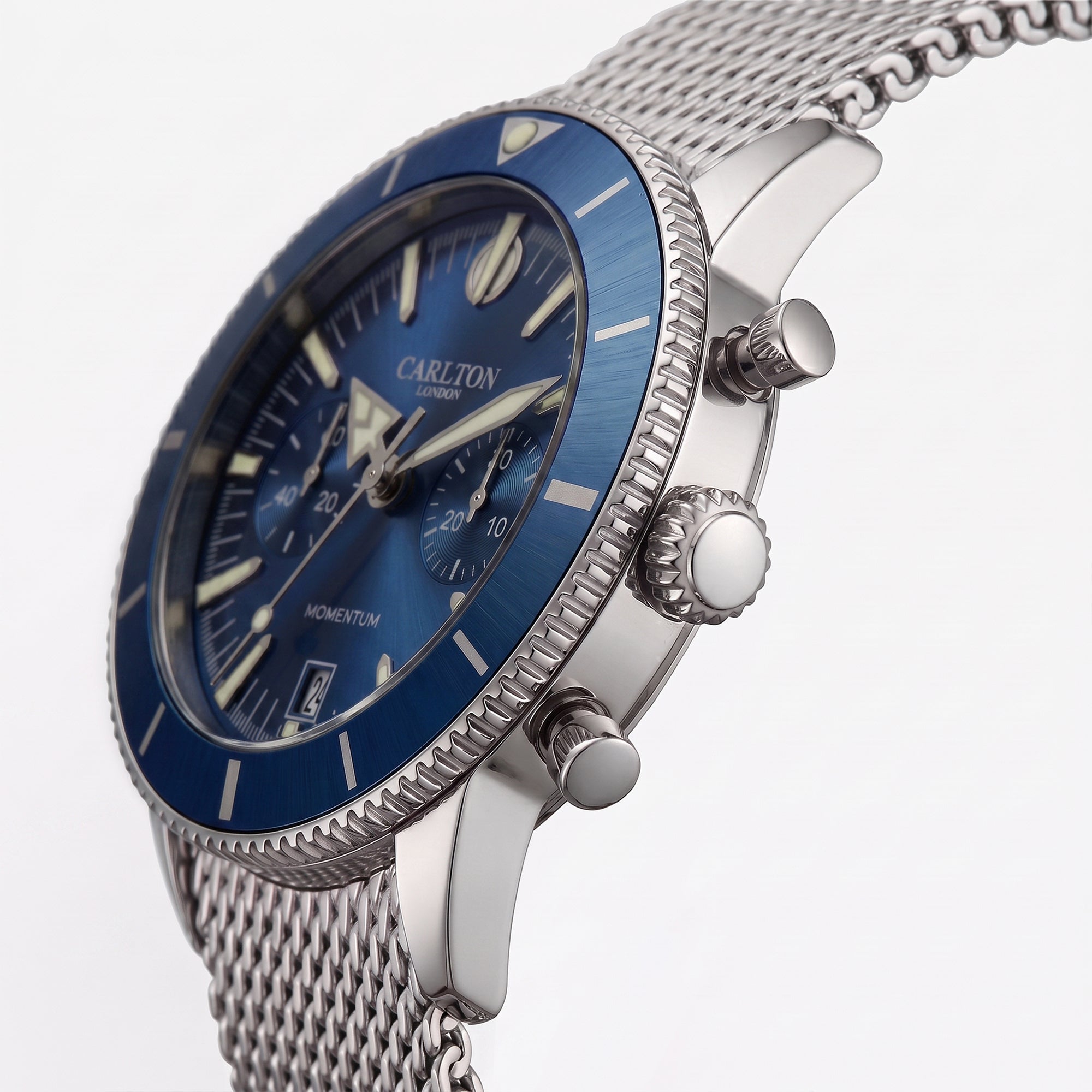 Carlton London Momentum Men’s Watch – Blue Round Dial, Silver Stainless Steel Strap – CL-MT-BLU