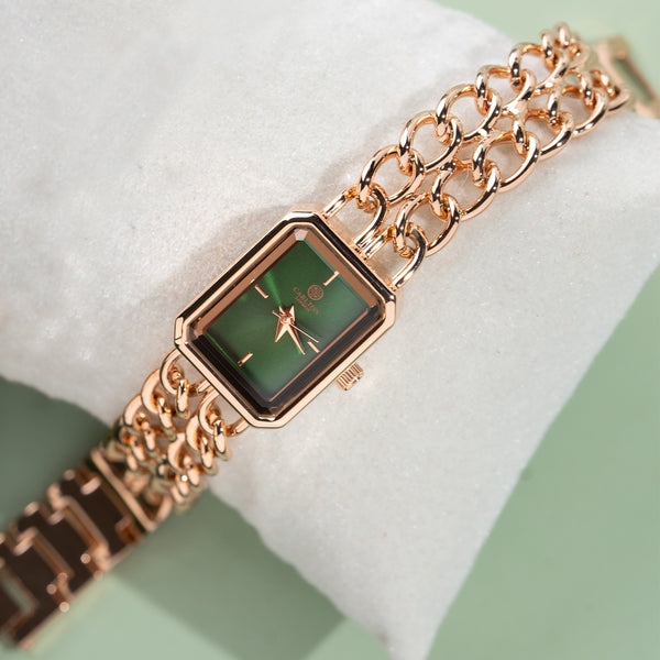 Victoria: Women's Rose Gold/Green Analog Watch