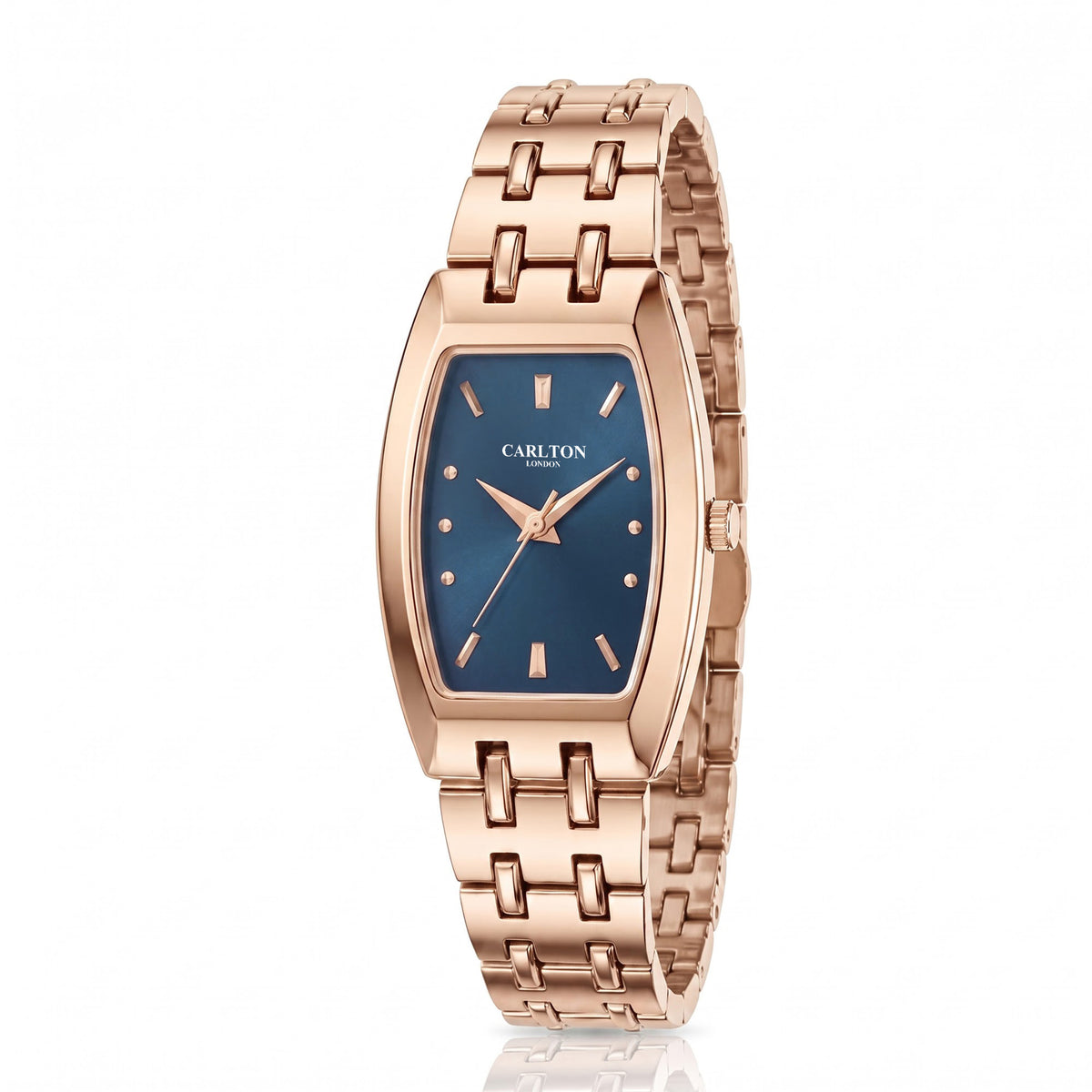 Carlton London Catherine Women’s Watch - Dark Blue Rectangle Dial, Rose Gold Stainless Steel Strap - CL-CT-RBLU