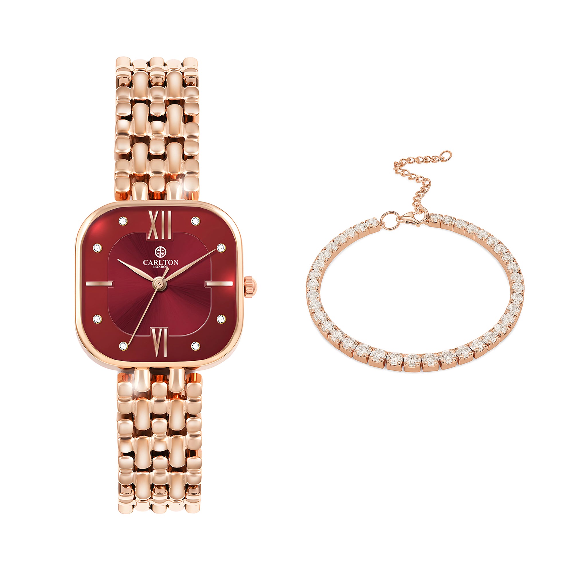 Women Watch Gift 2 - Chelsea Red Analog Watch + Tennis Bracelet - CLPLG118