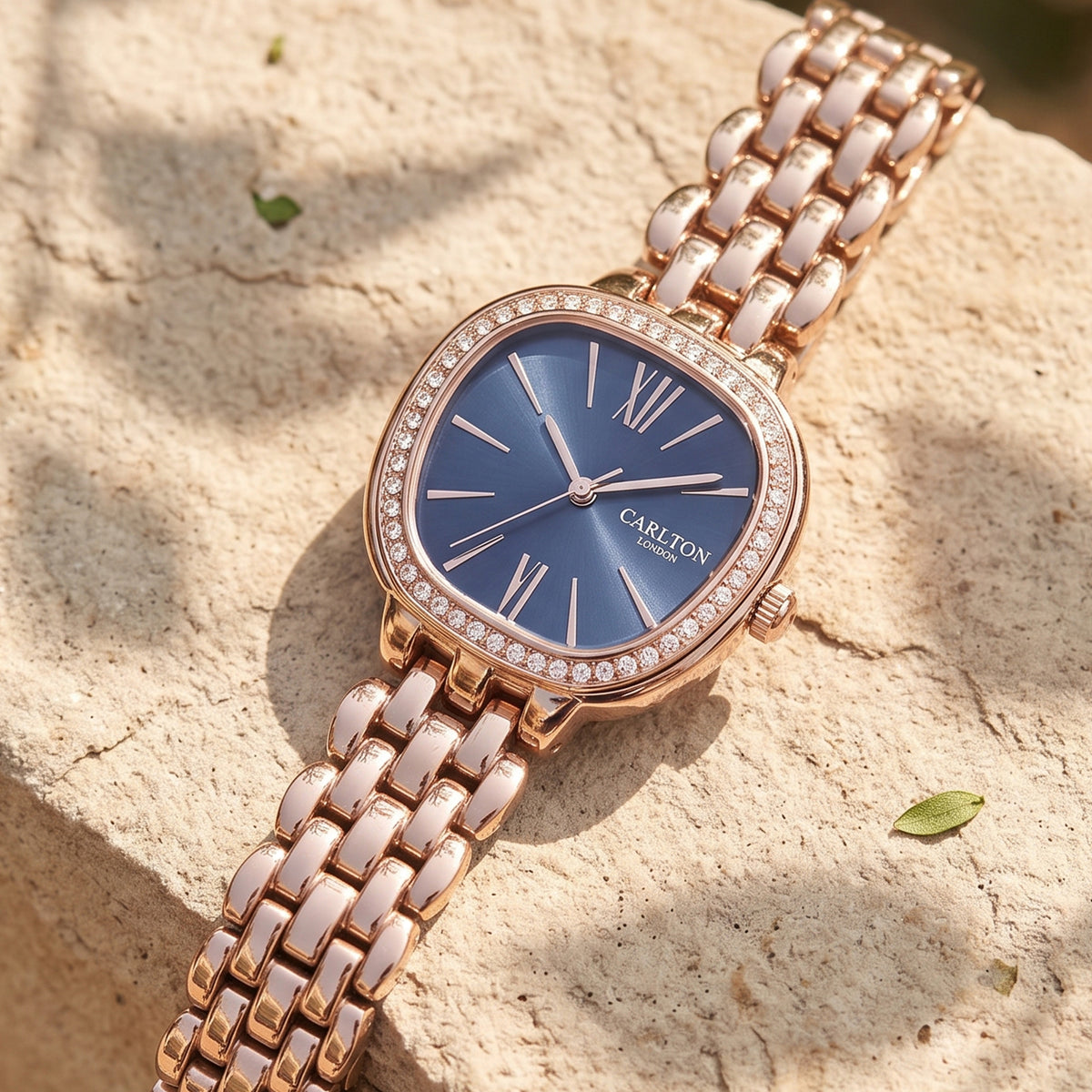 Carlton London Maisie Women’s Watch - Dark Blue Rectangle Dial, Rose Gold Stainless Steel Strap - MSRGBLU