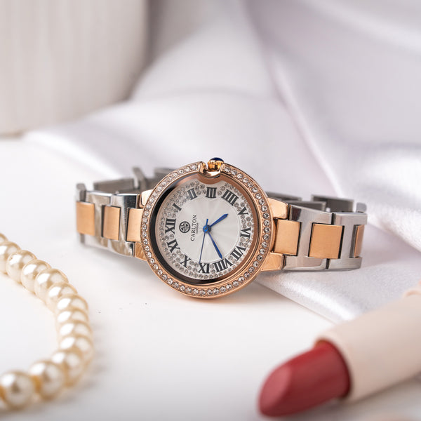 Charlotte : White/ Dual Tone Stainless Steel Women Analog Watch