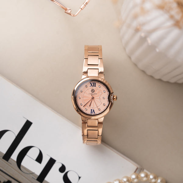 Charlotte : Rose Gold Stainless Steel Women Analog Watch