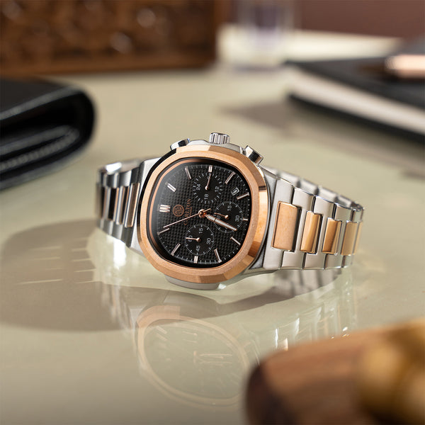 Parker: Men's Dual Tone Black Dial Analog Watch