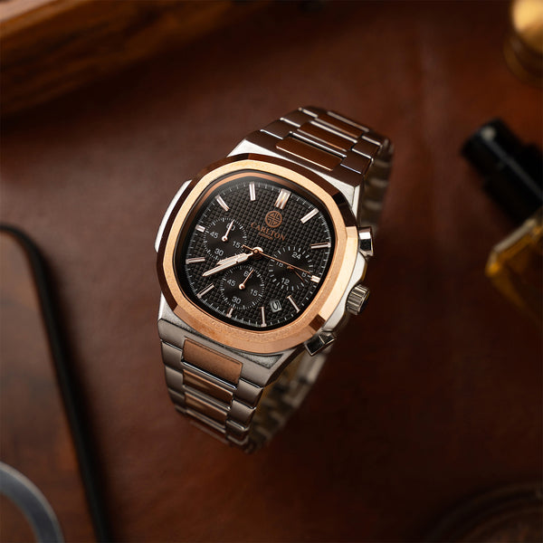 Parker: Men's Dual Tone Black Dial Analog Watch