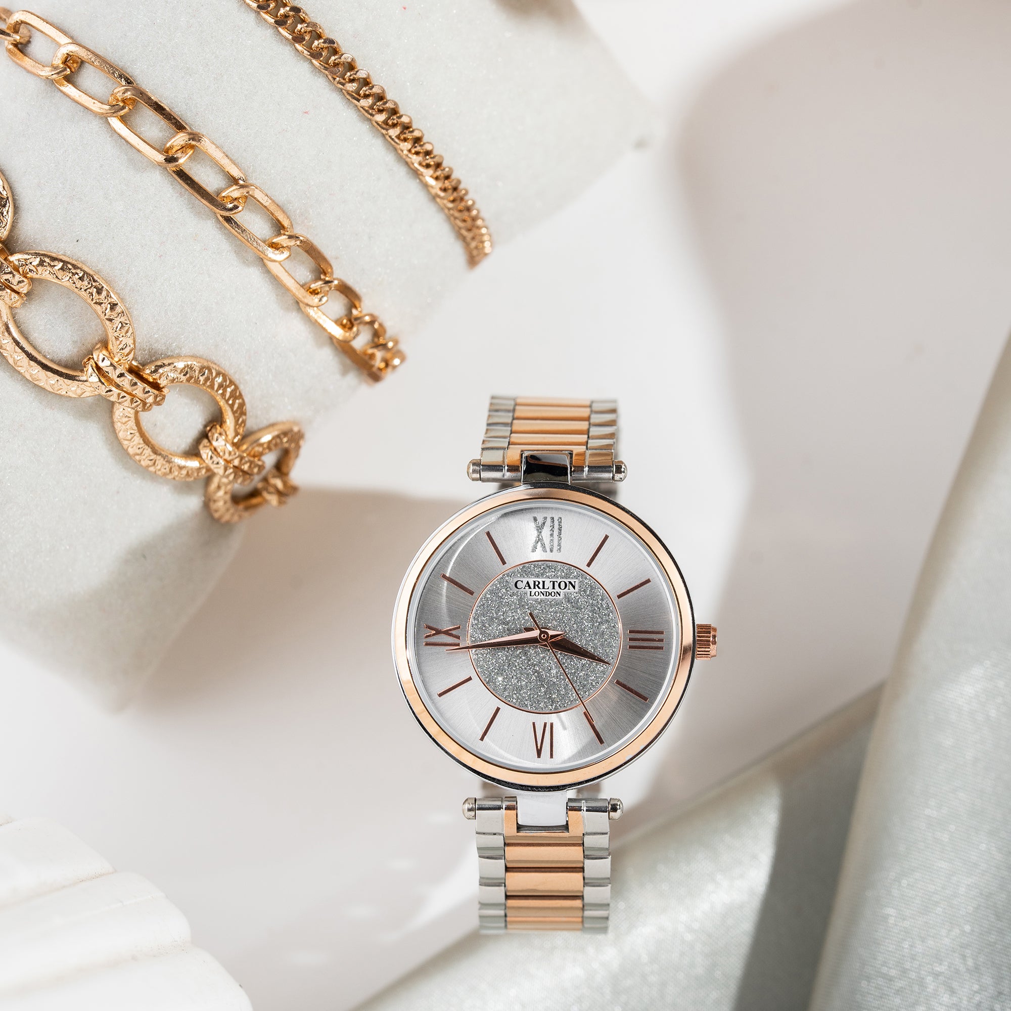 Women Gift Set Of 4 Silver Dial Watch + 3 Bracelets