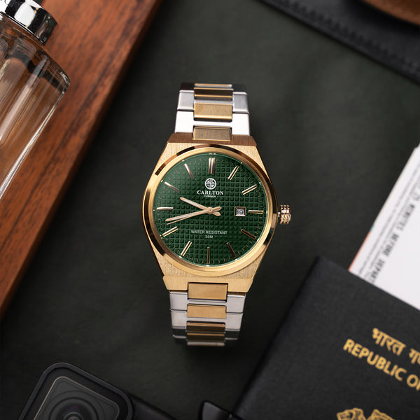 Alfred Men Green/Silver Gold Dual Tone Analog Watch - CLMWT-02
