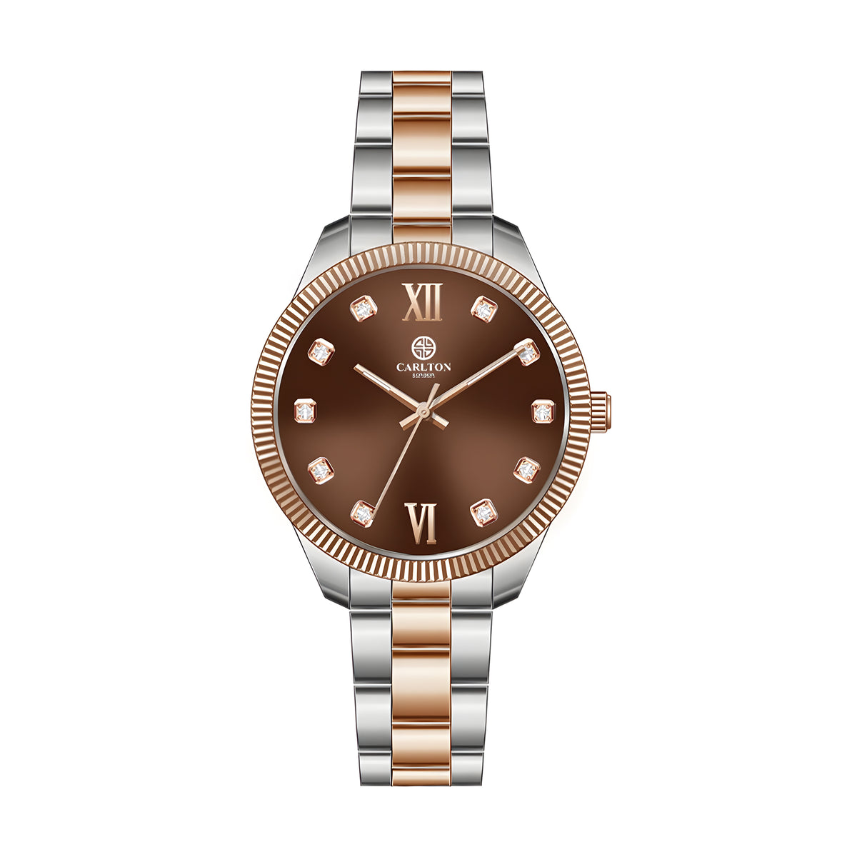Carlton London Harper Vintage Women’s Watch, Brown Round Dial, Silver-Toned Stainless Steel Strap - CLBRTBRN