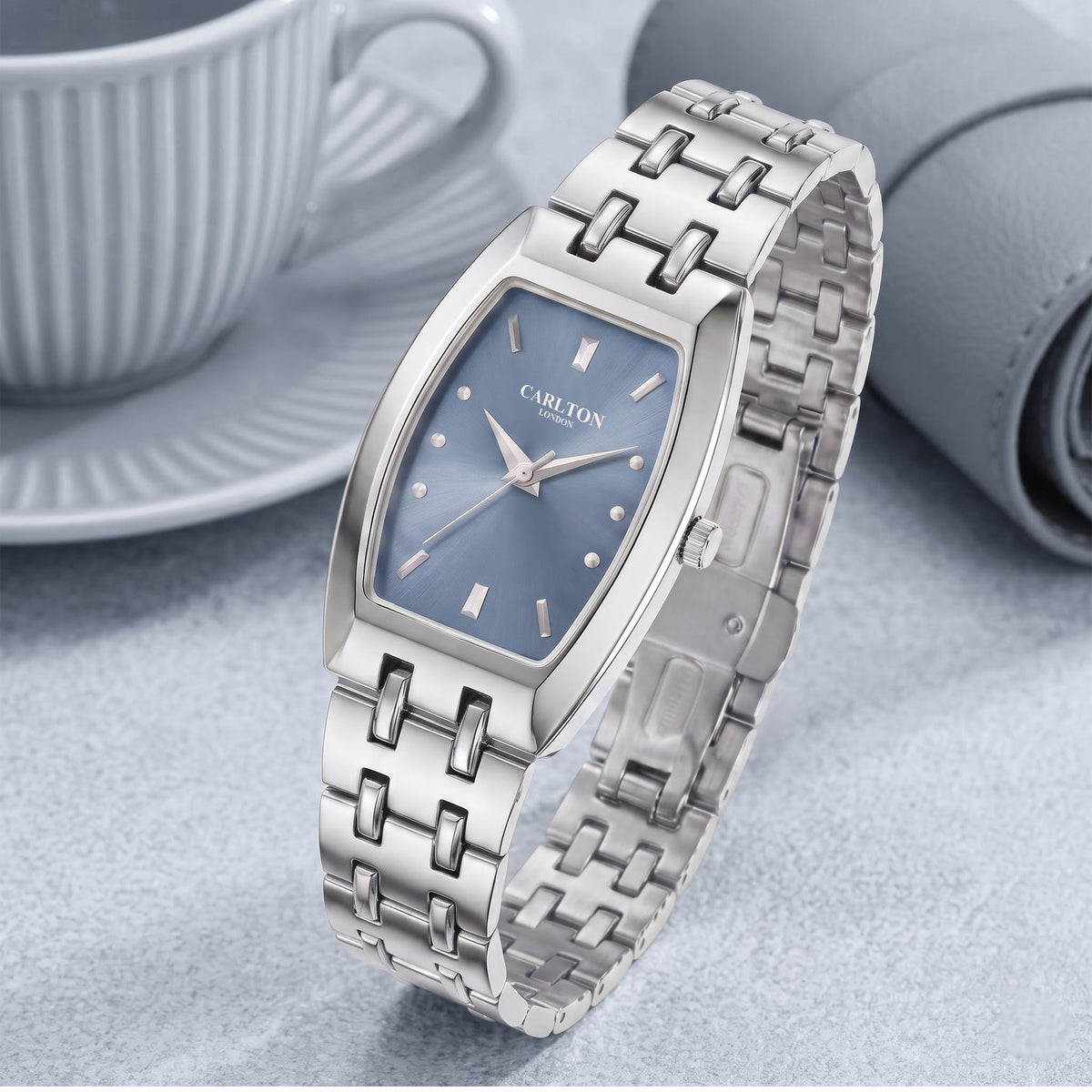 Carlton London Catherine Women’s Watch - Blue Rectangle Dial, Silver Stainless Steel Strap - CL-CT-SBLU