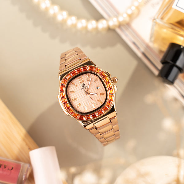 Grace: Women Peach Dial Studded Analog Watch - CLDPP-001
