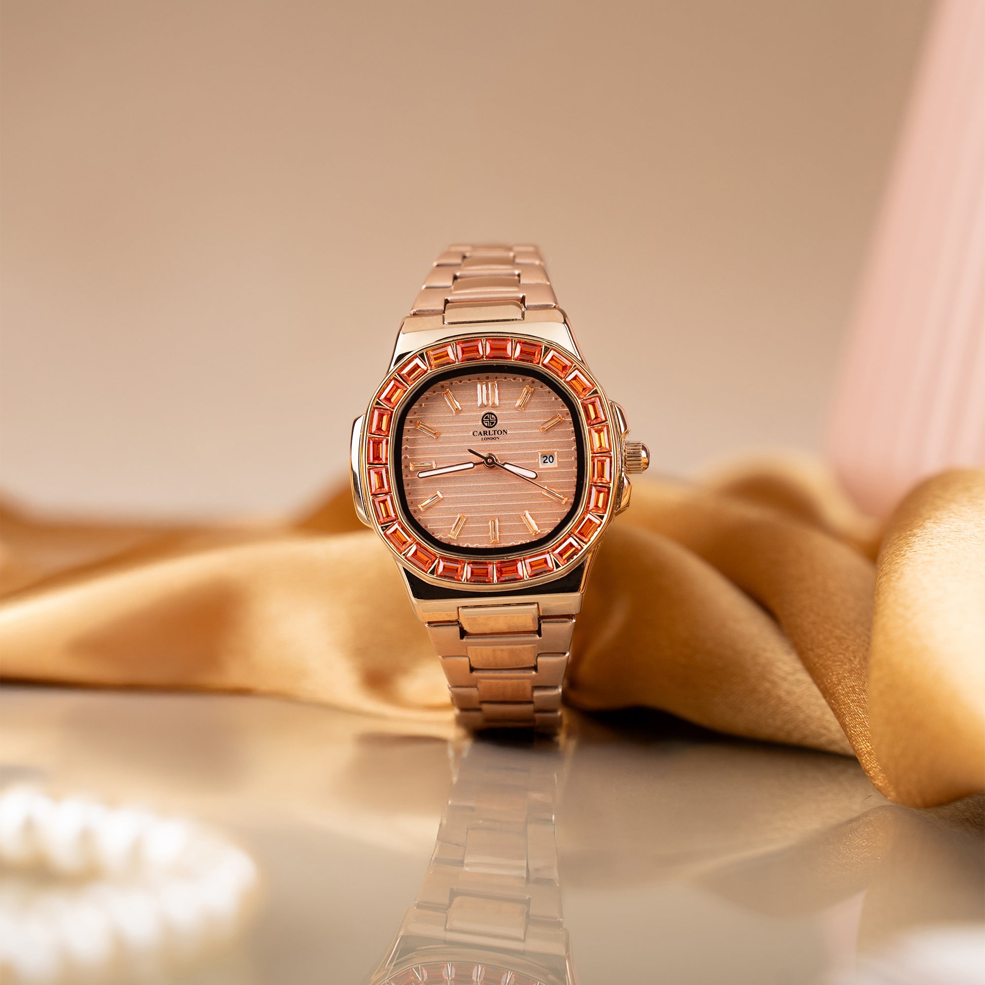 Grace: Women Peach Dial Studded Analog Watch - CLDPP-001